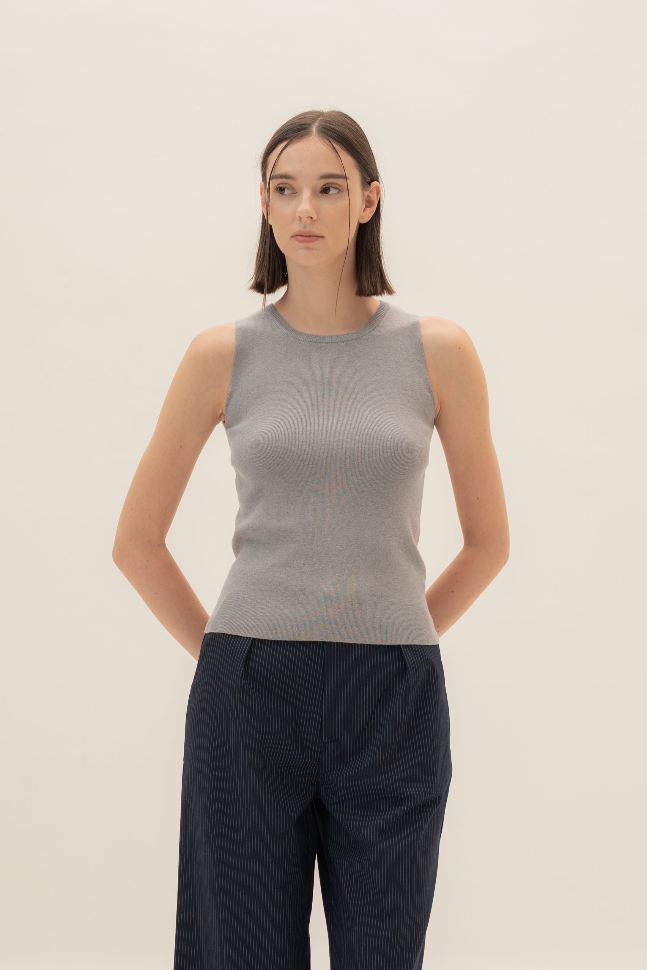 Sleeveless Knit Tank in Heather Grey