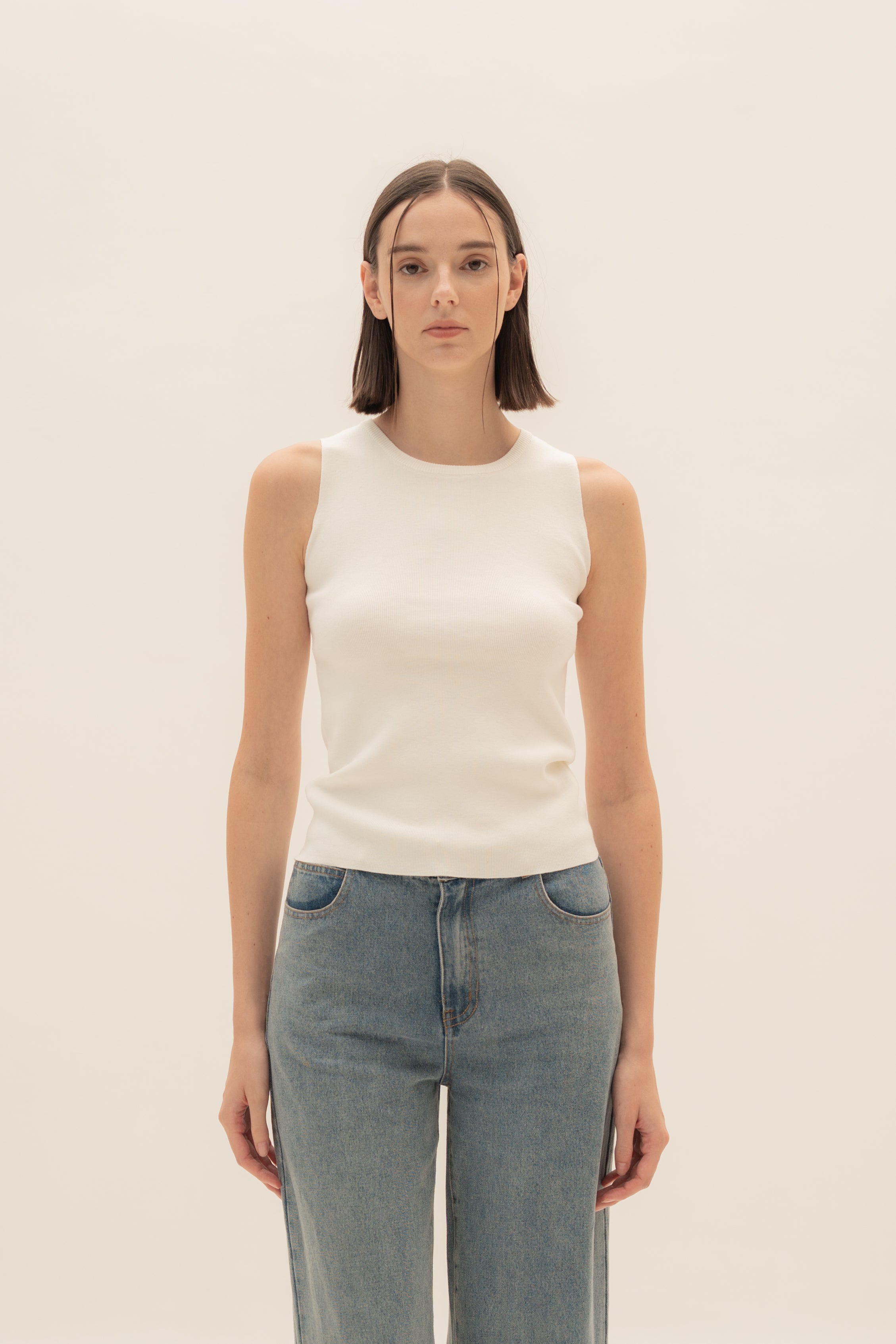 Sleeveless Knit Tank in White