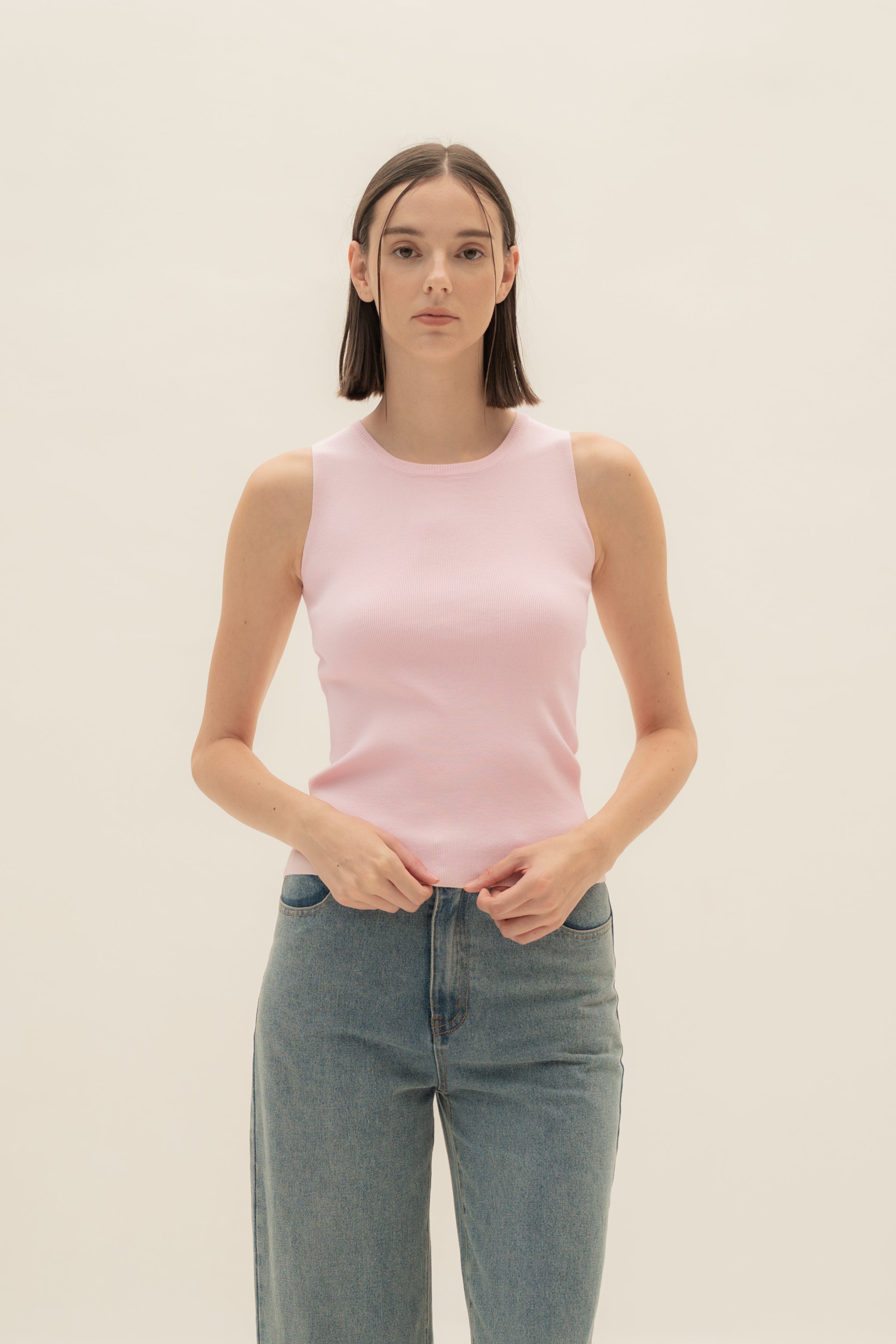 Sleeveless Knit Tank in Pink