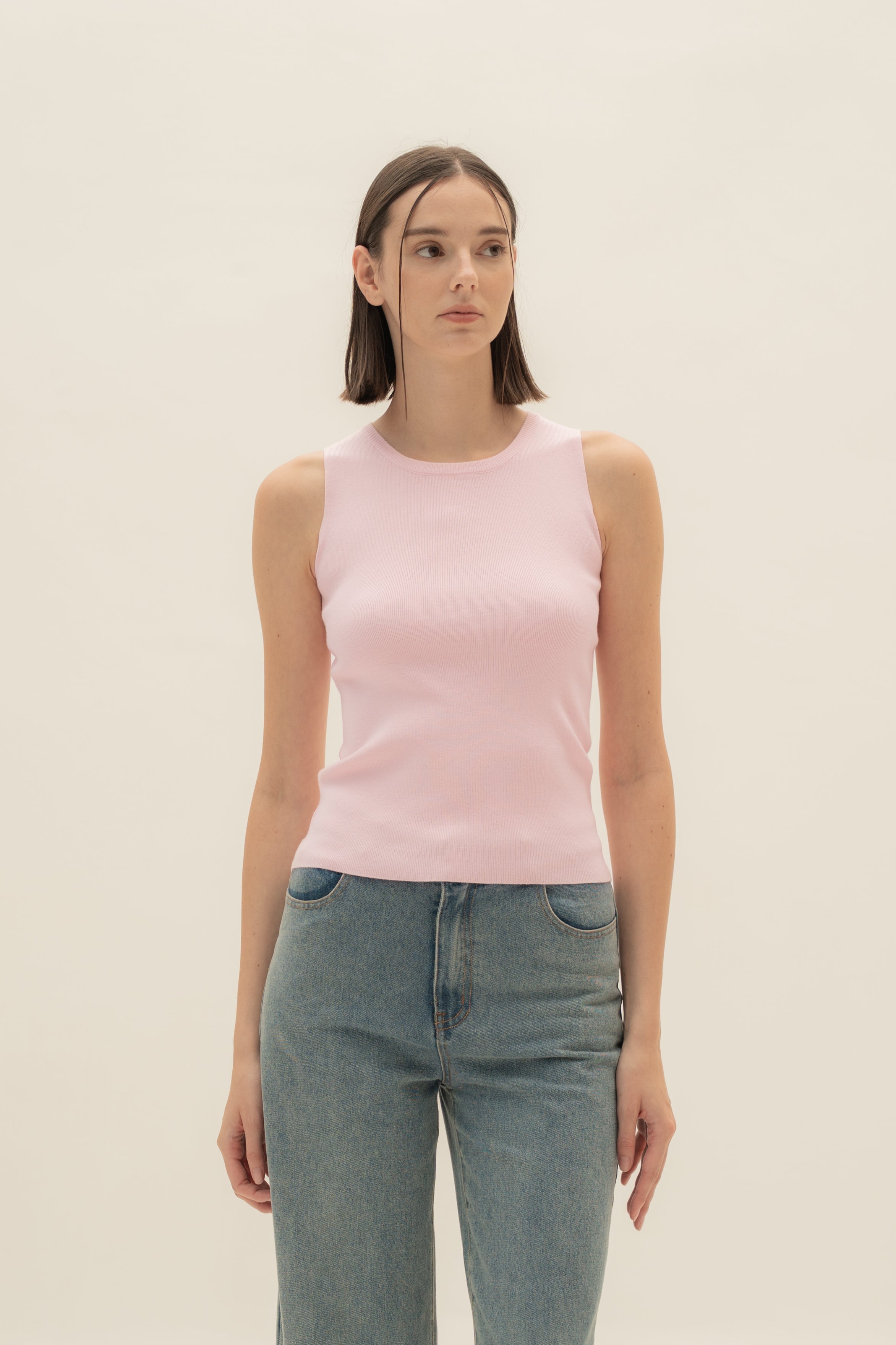 Sleeveless Knit Tank in Pink