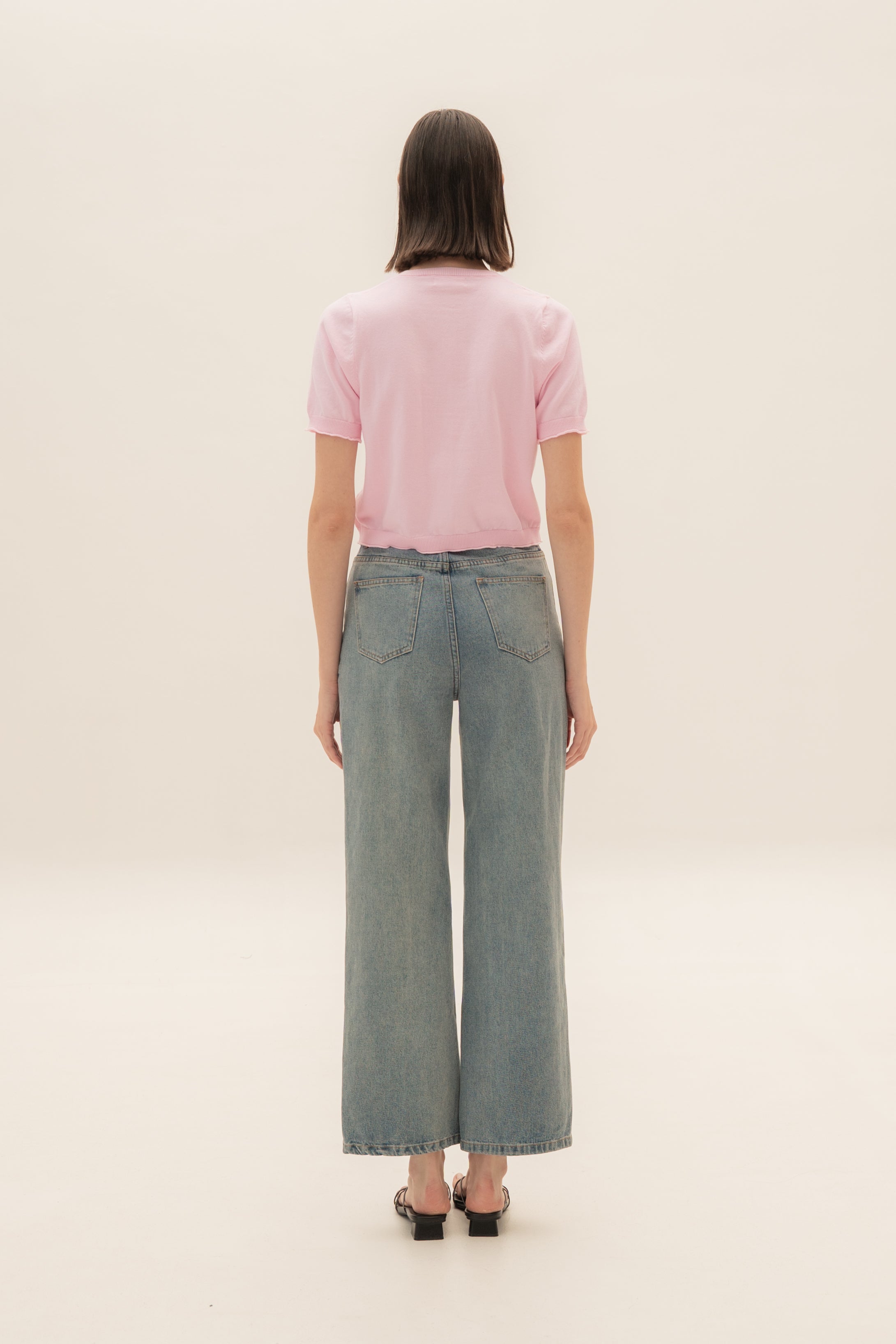 Short Sleeve Button Up Cardigan in Pink