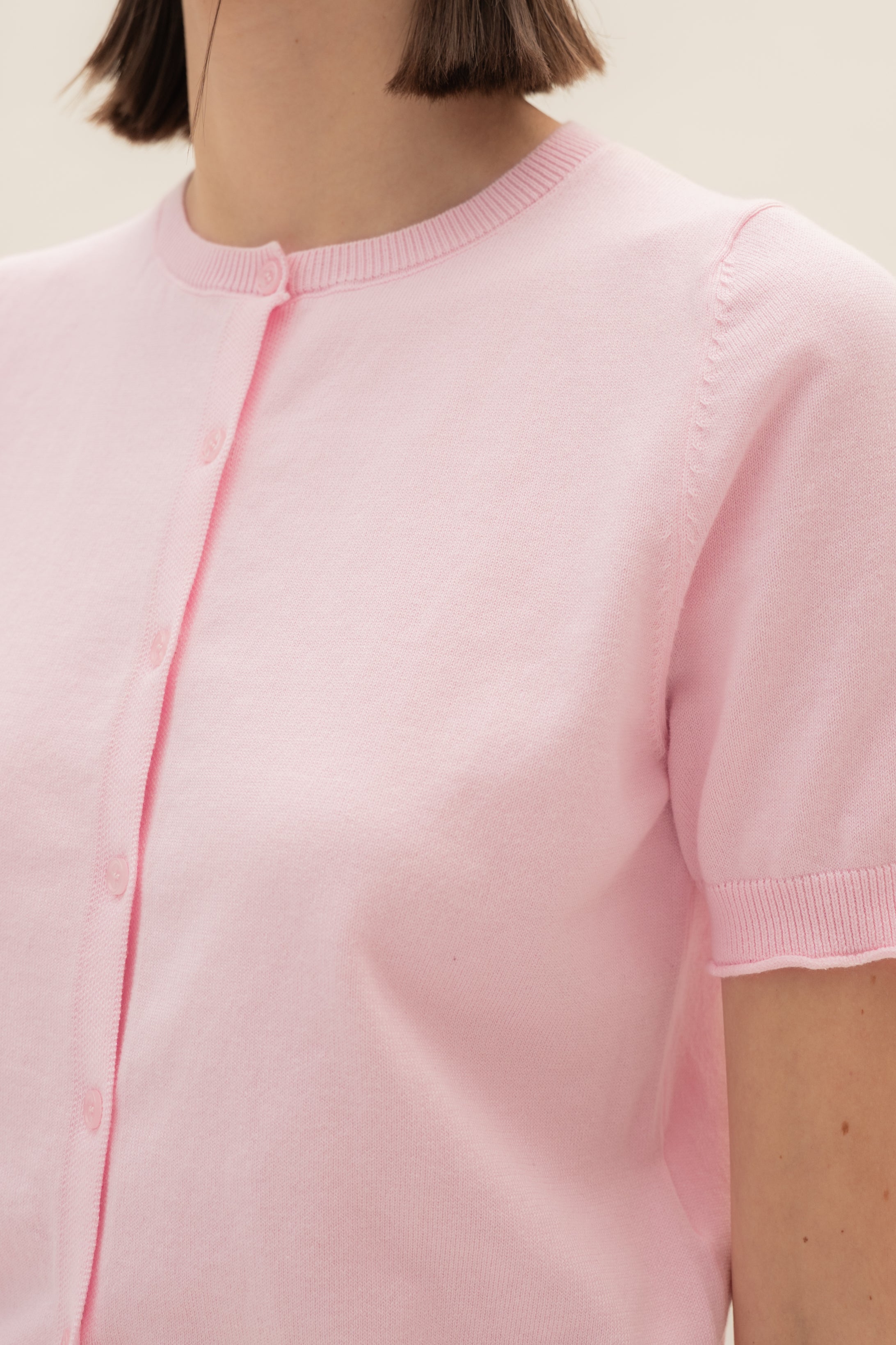 Short Sleeve Button Up Cardigan in Pink