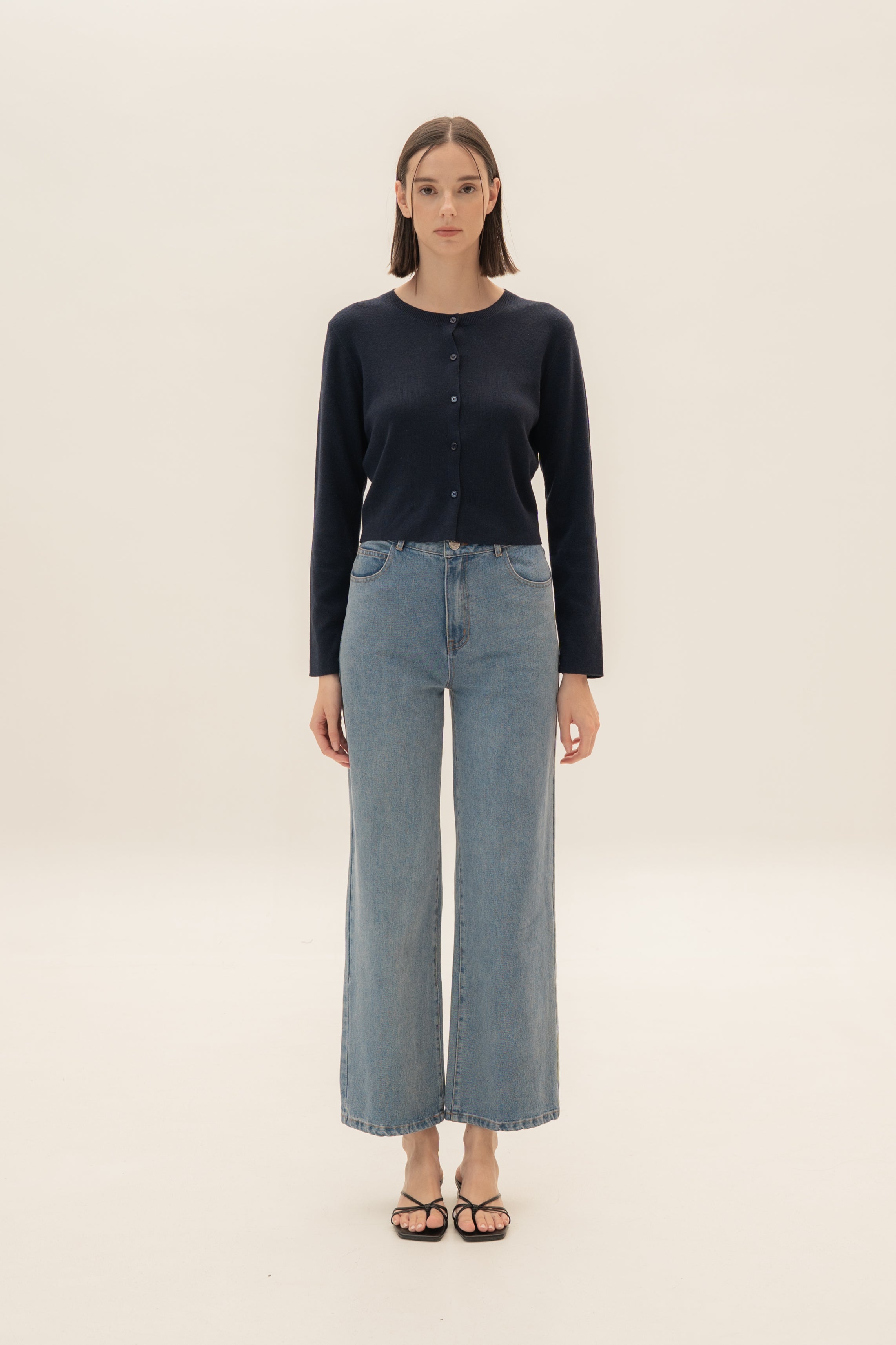 Round-Neck Knitted Cardigan in Midnight
