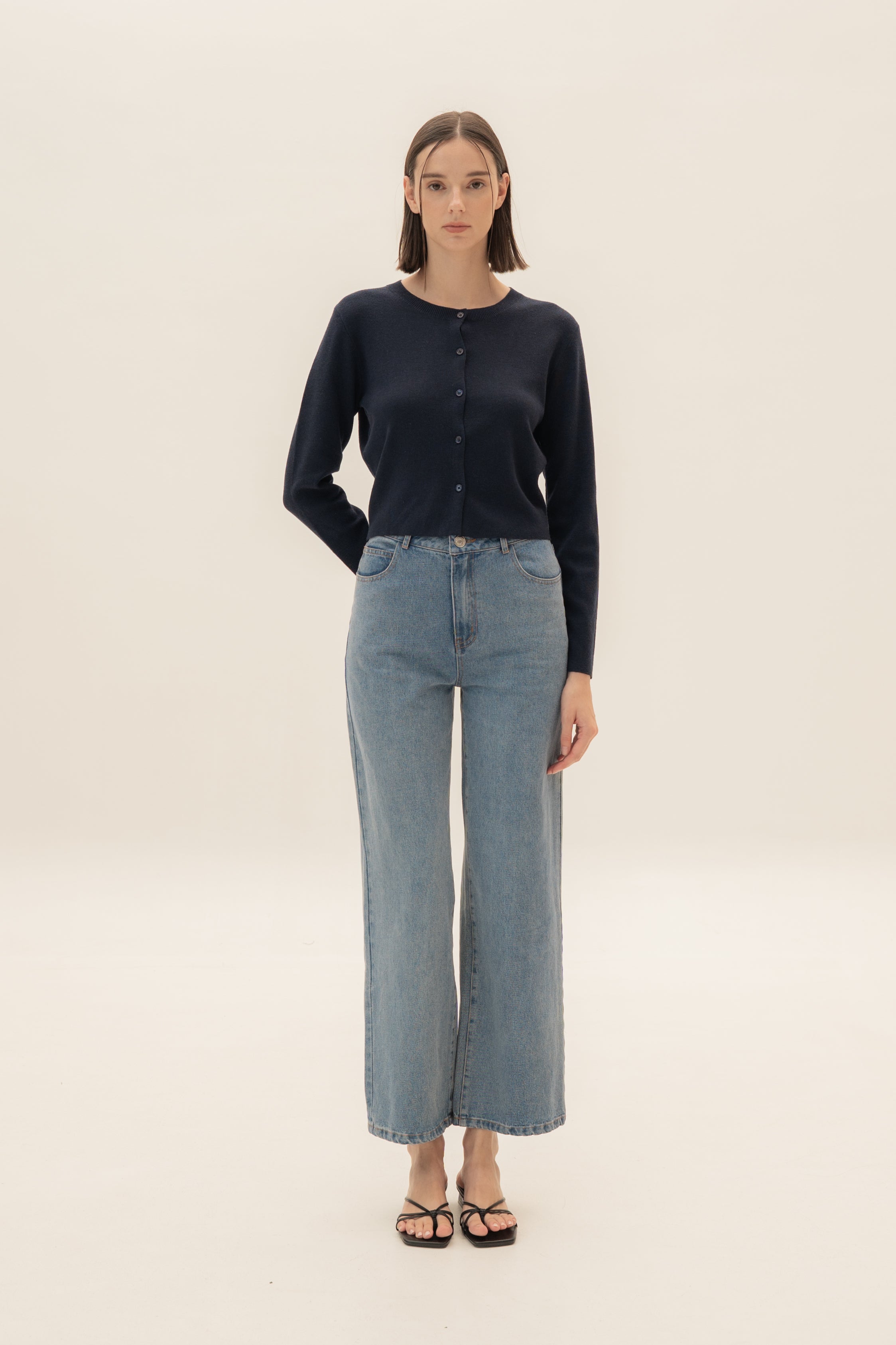 Round-Neck Knitted Cardigan in Midnight