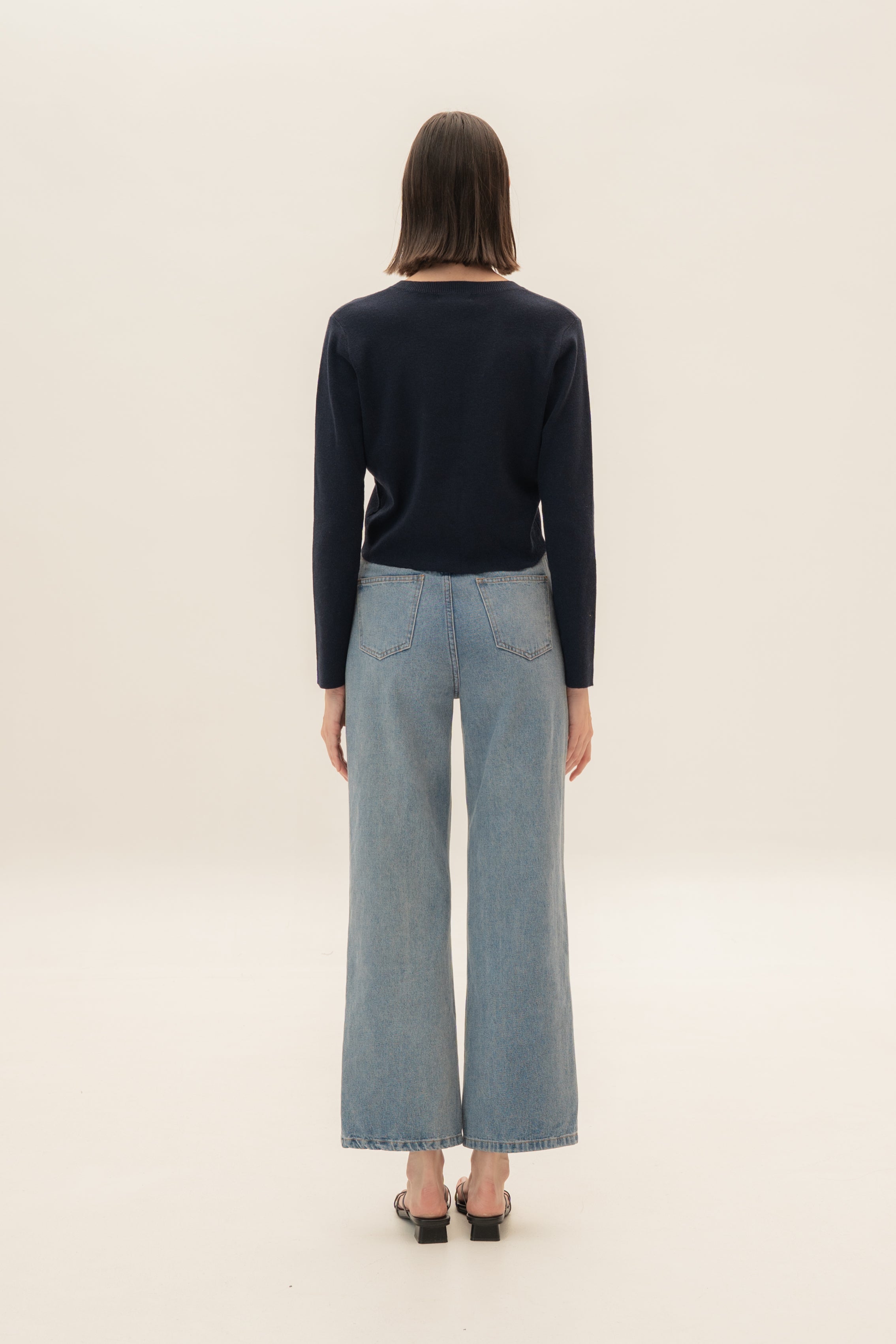 Round-Neck Knitted Cardigan in Midnight