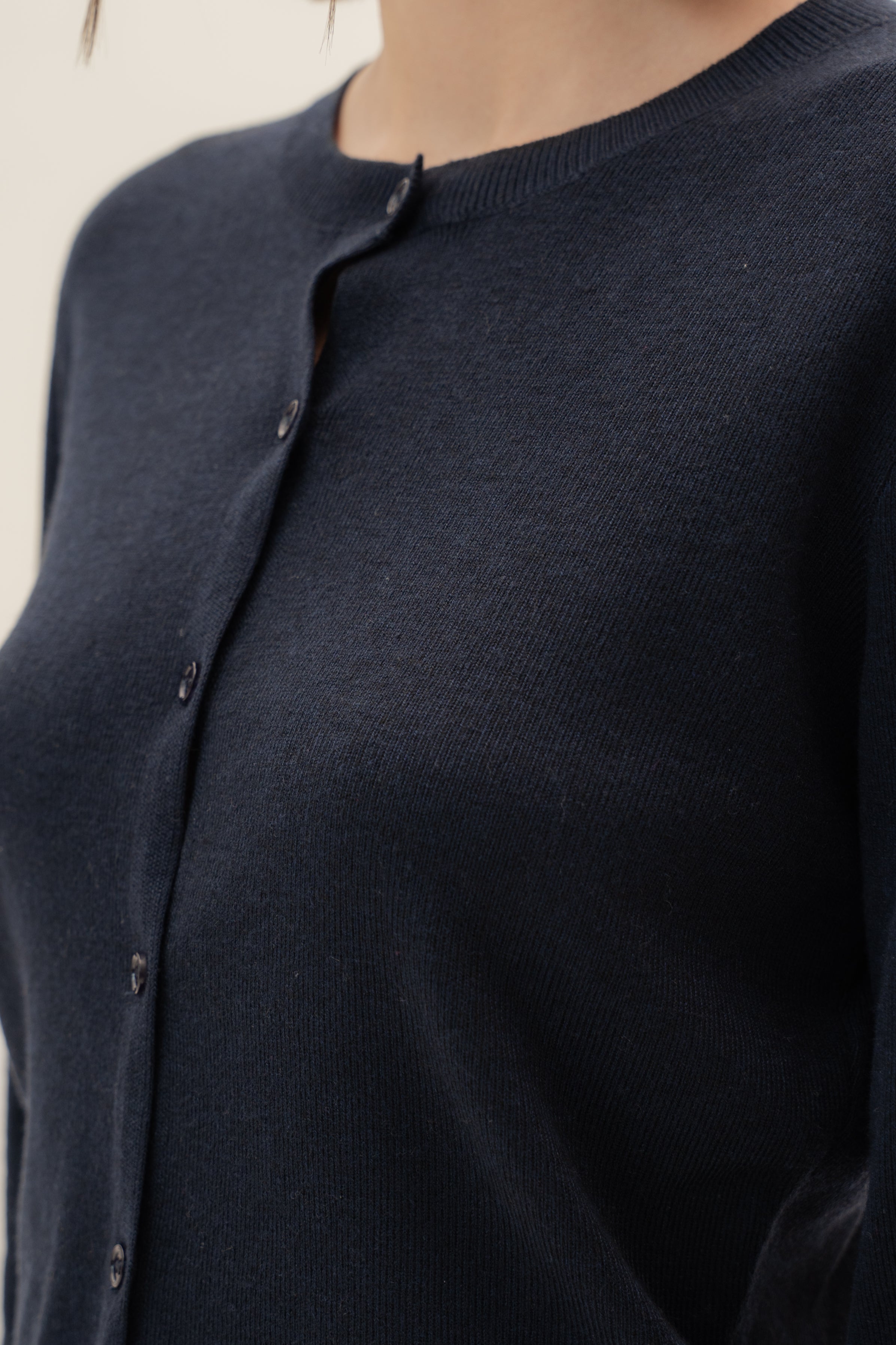 Round-Neck Knitted Cardigan in Midnight