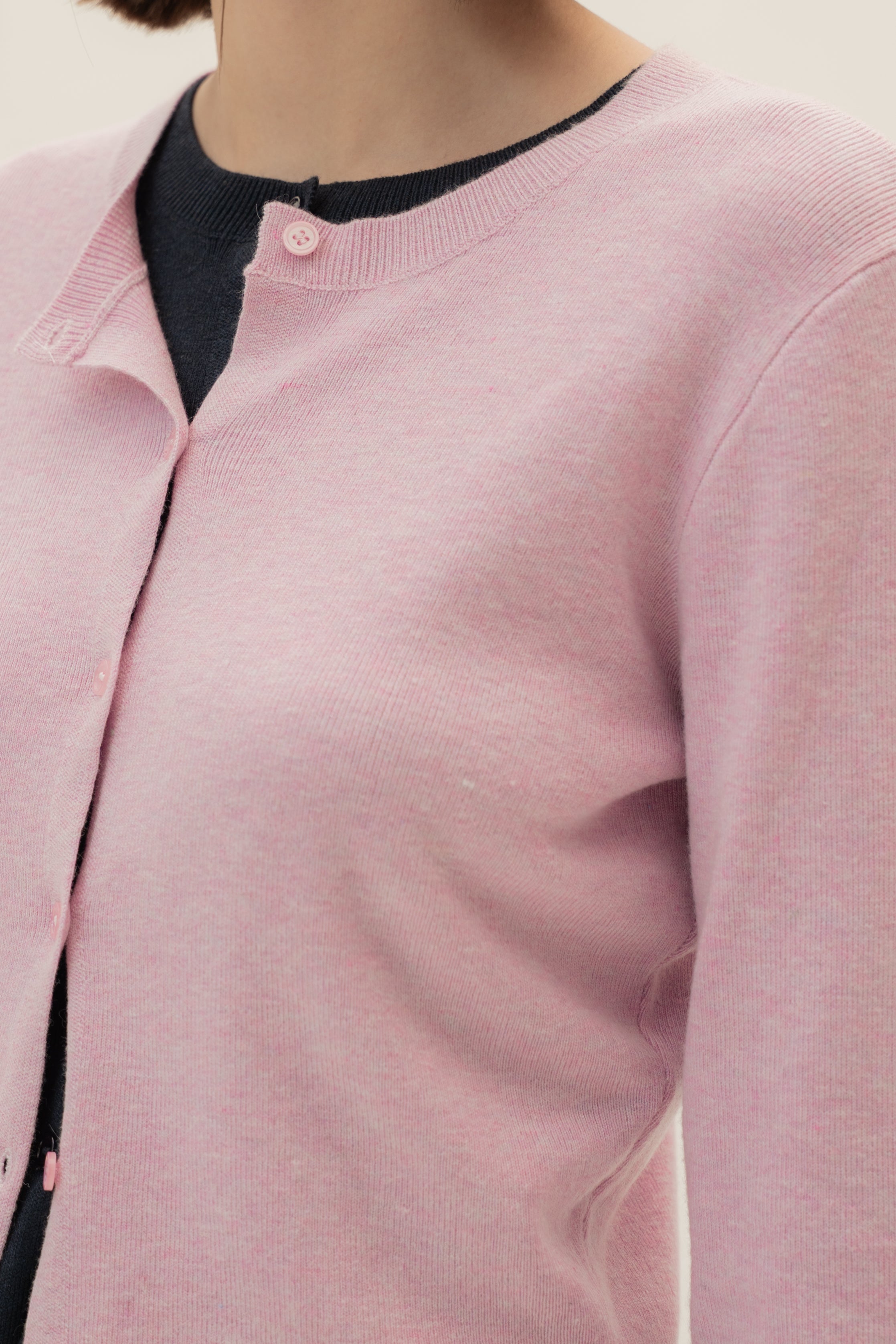 Round-Neck Knitted Cardigan in Heather Pink
