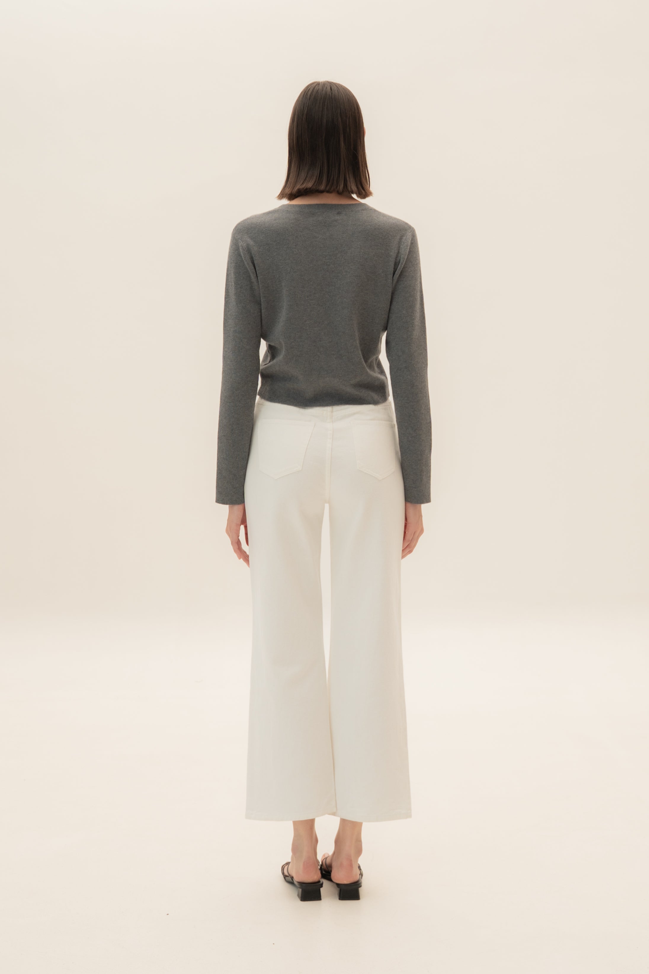 Round-Neck Knitted Cardigan in Stone Grey