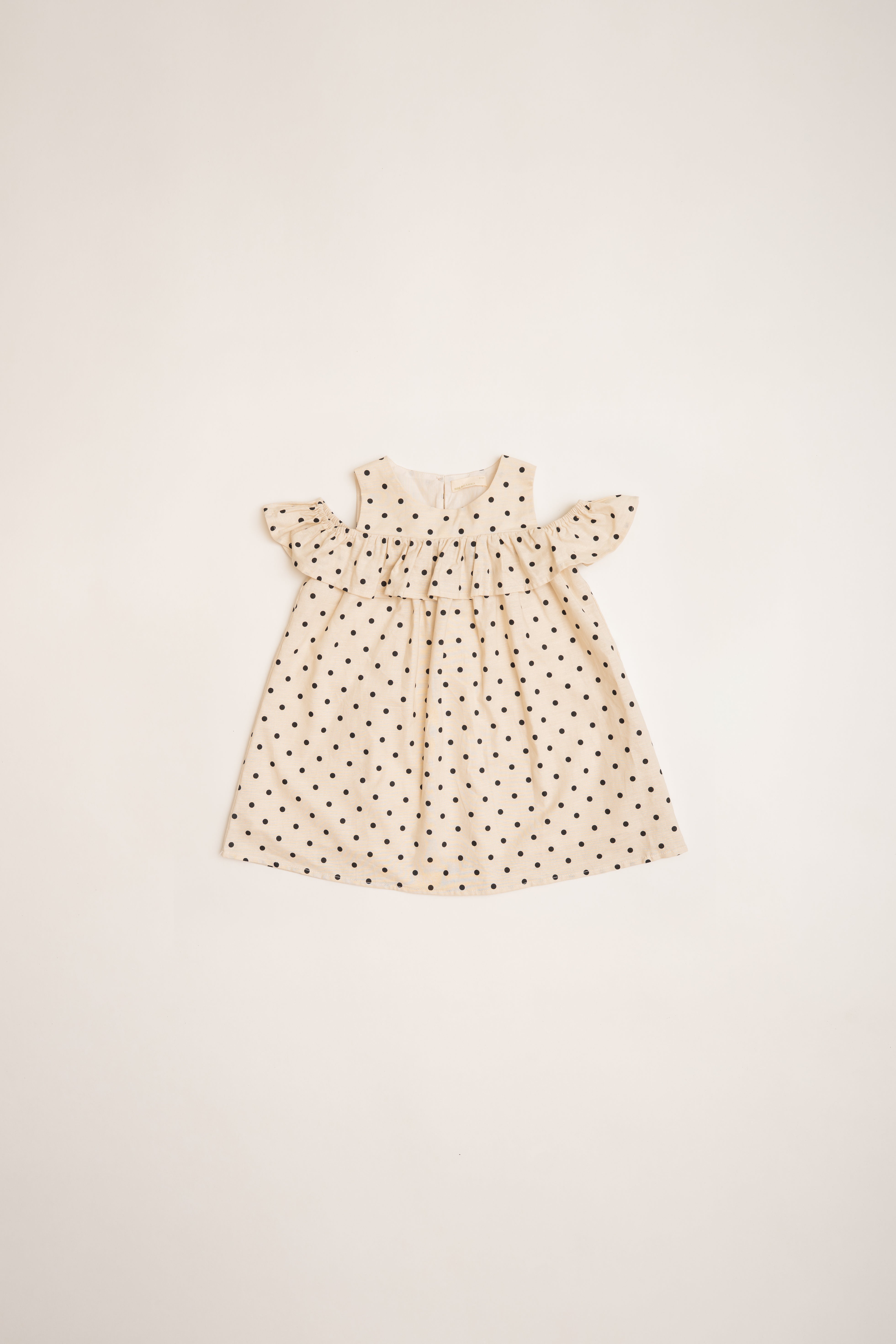 Mini Gathered Dress With Shoulder Detailing in Polka Dot Ivory