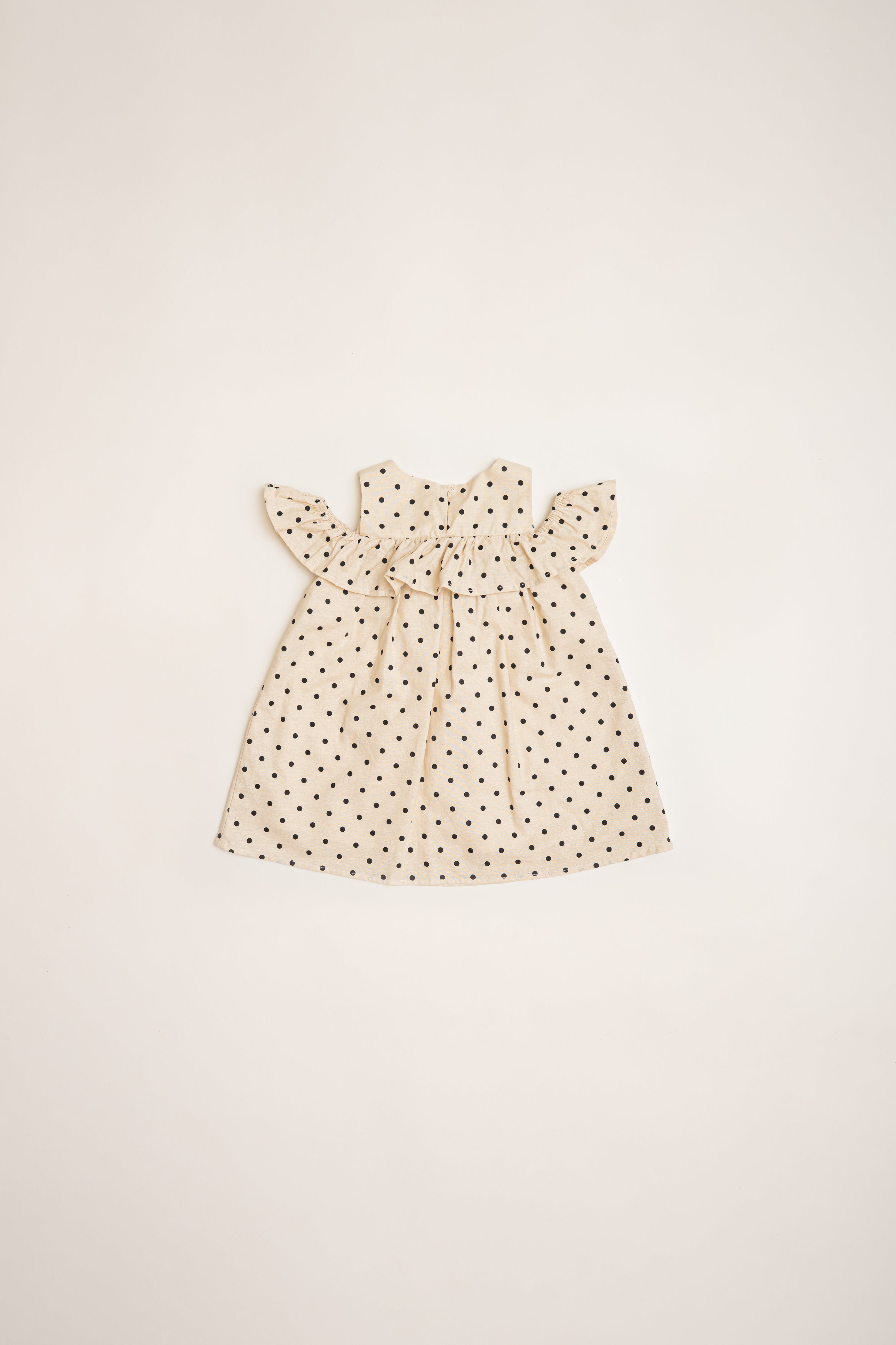 Mini Gathered Dress With Shoulder Detailing in Polka Dot Ivory