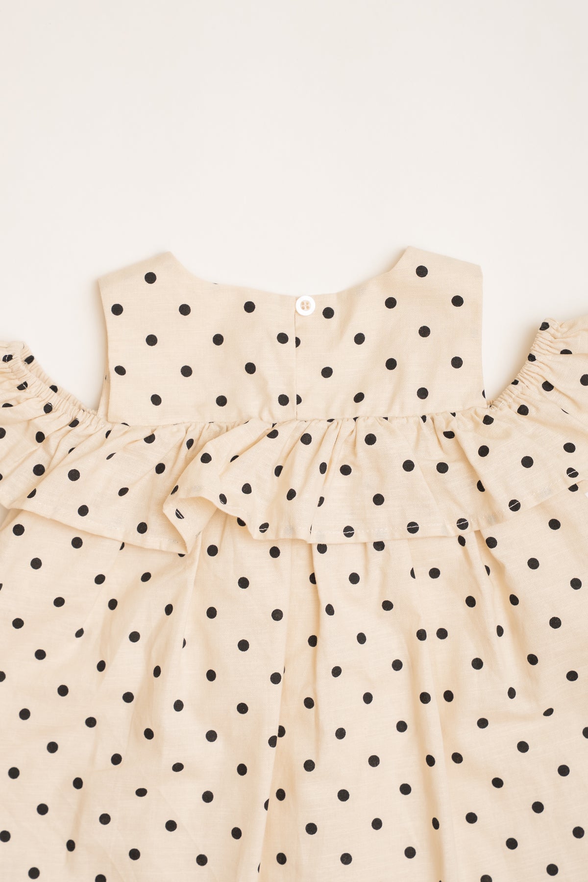 Mini Gathered Dress With Shoulder Detailing in Polka Dot Ivory