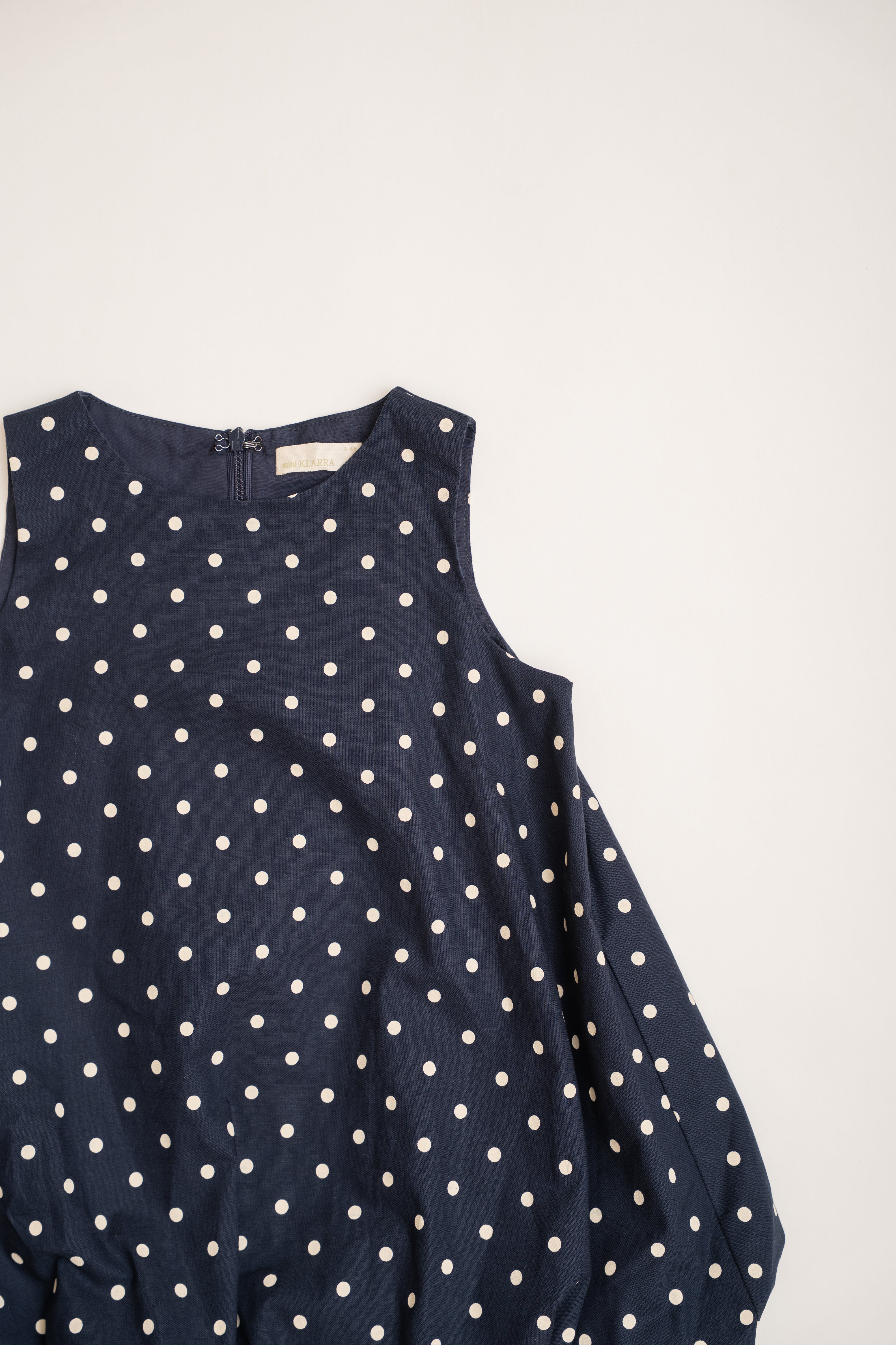 Mini Bubble Hem A-Line Dress in Polka Dot Navy