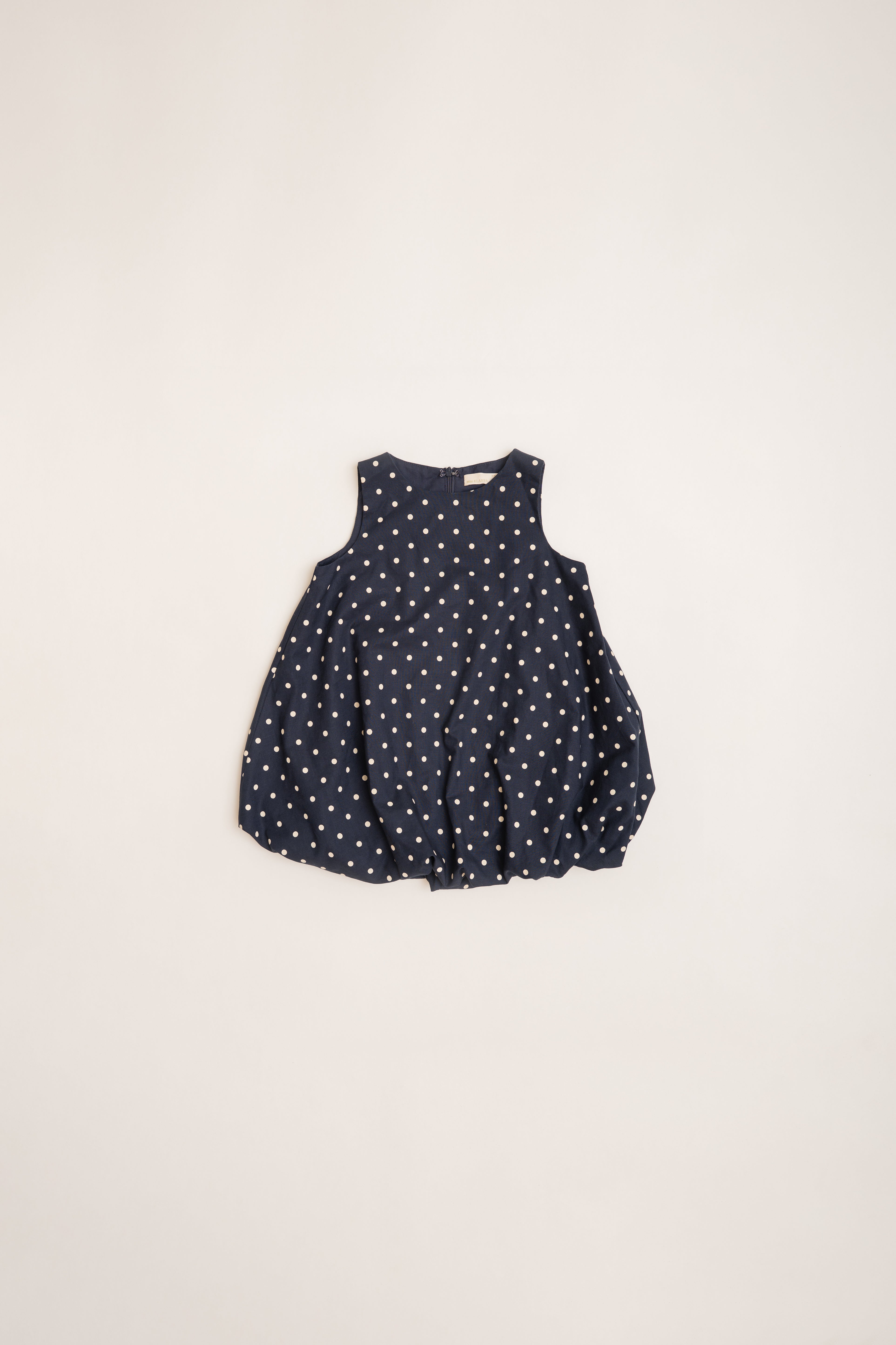 Mini Bubble Hem A-Line Dress in Polka Dot Navy