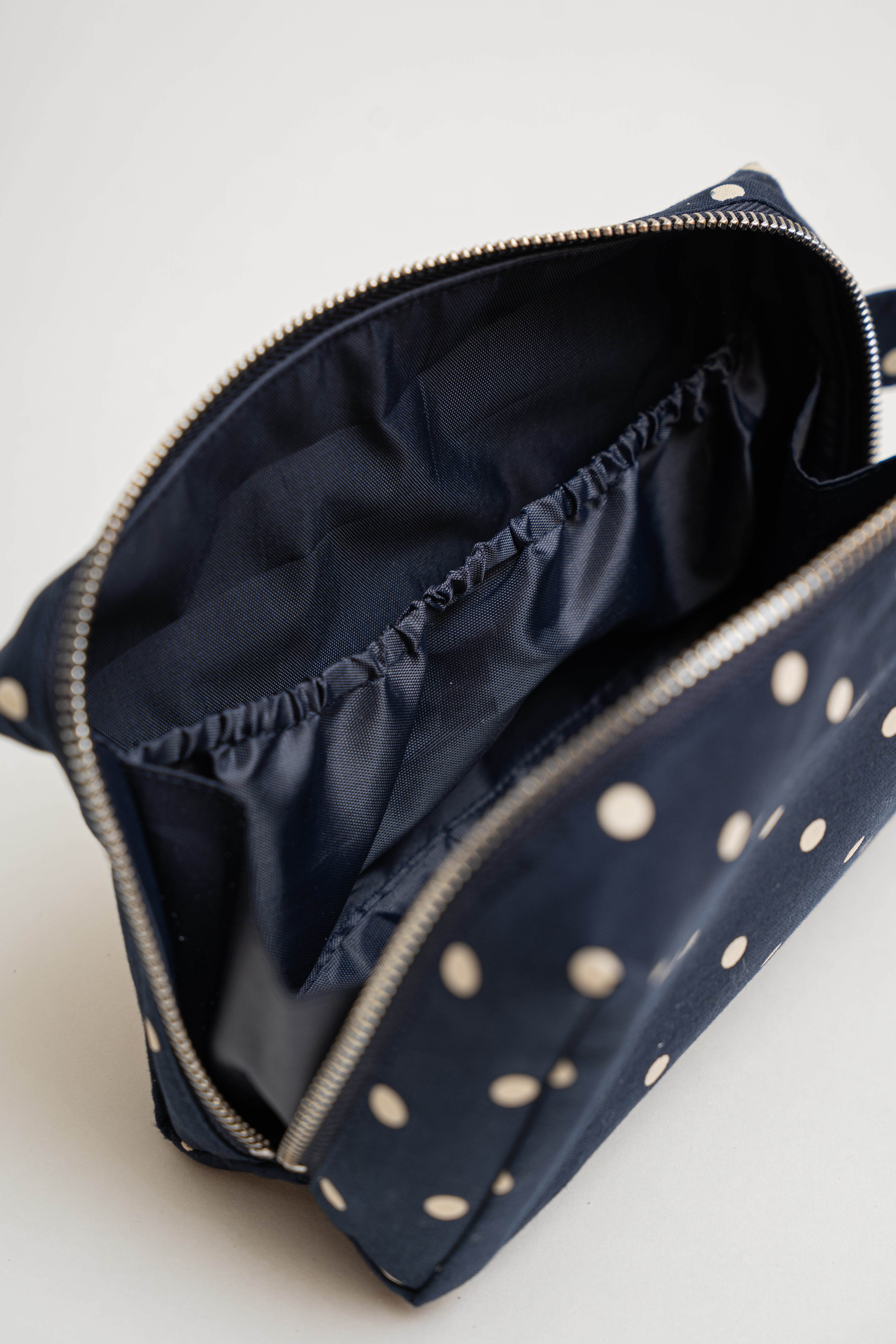 Pouch With Carrying Strap in Polka Dot Navy