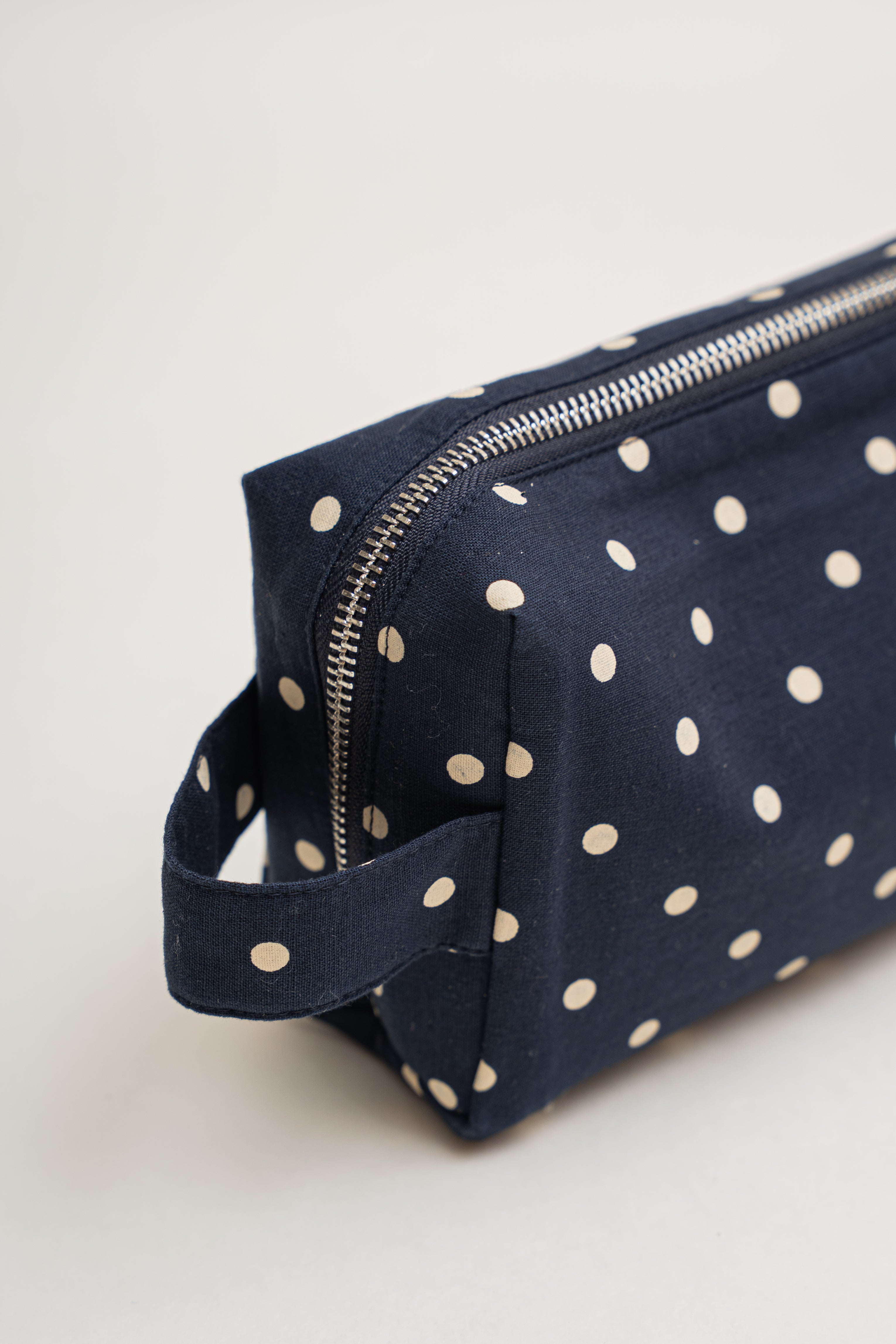 Pouch With Carrying Strap in Polka Dot Navy