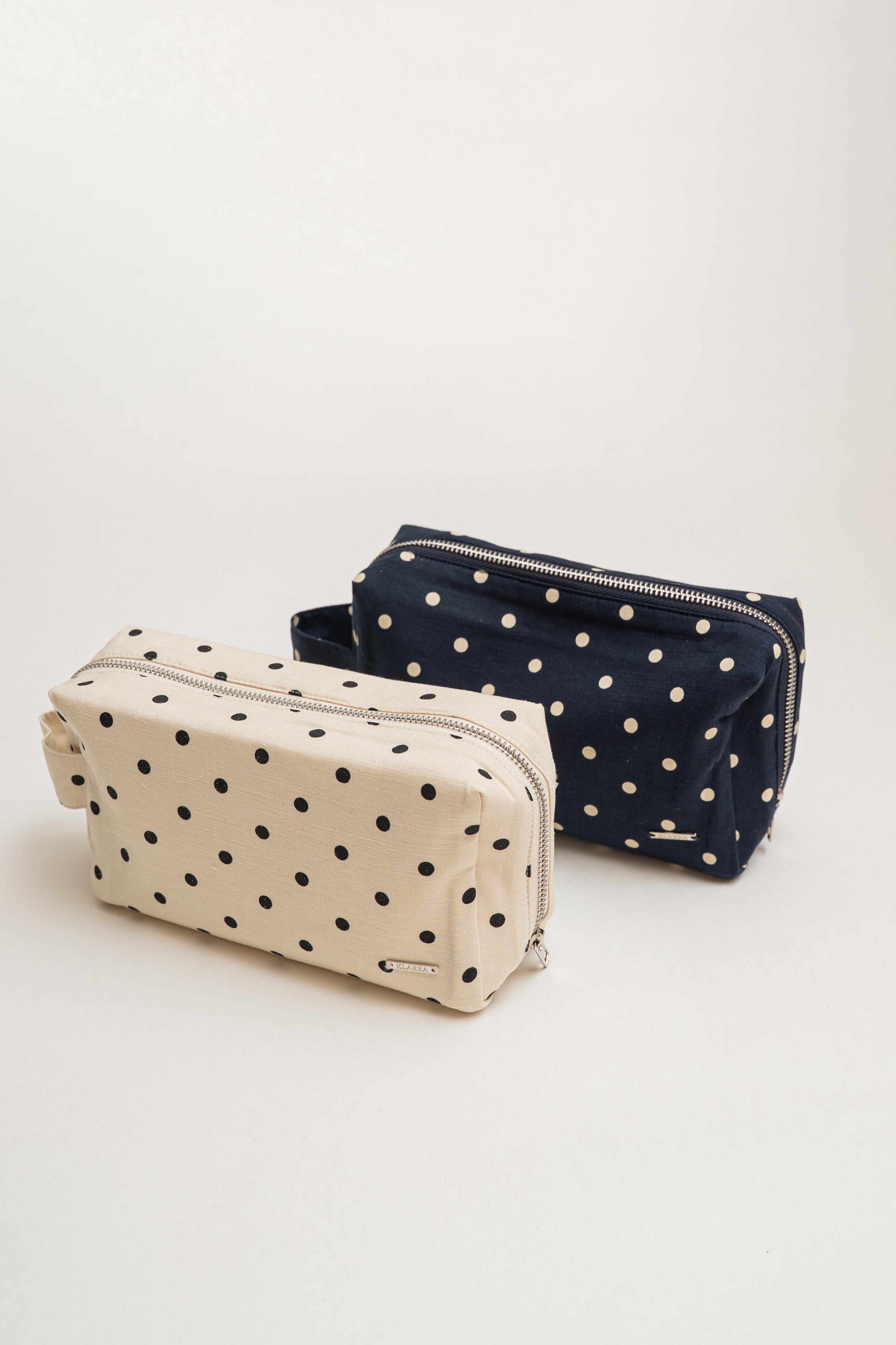 Pouch With Carrying Strap in Polka Dot Navy