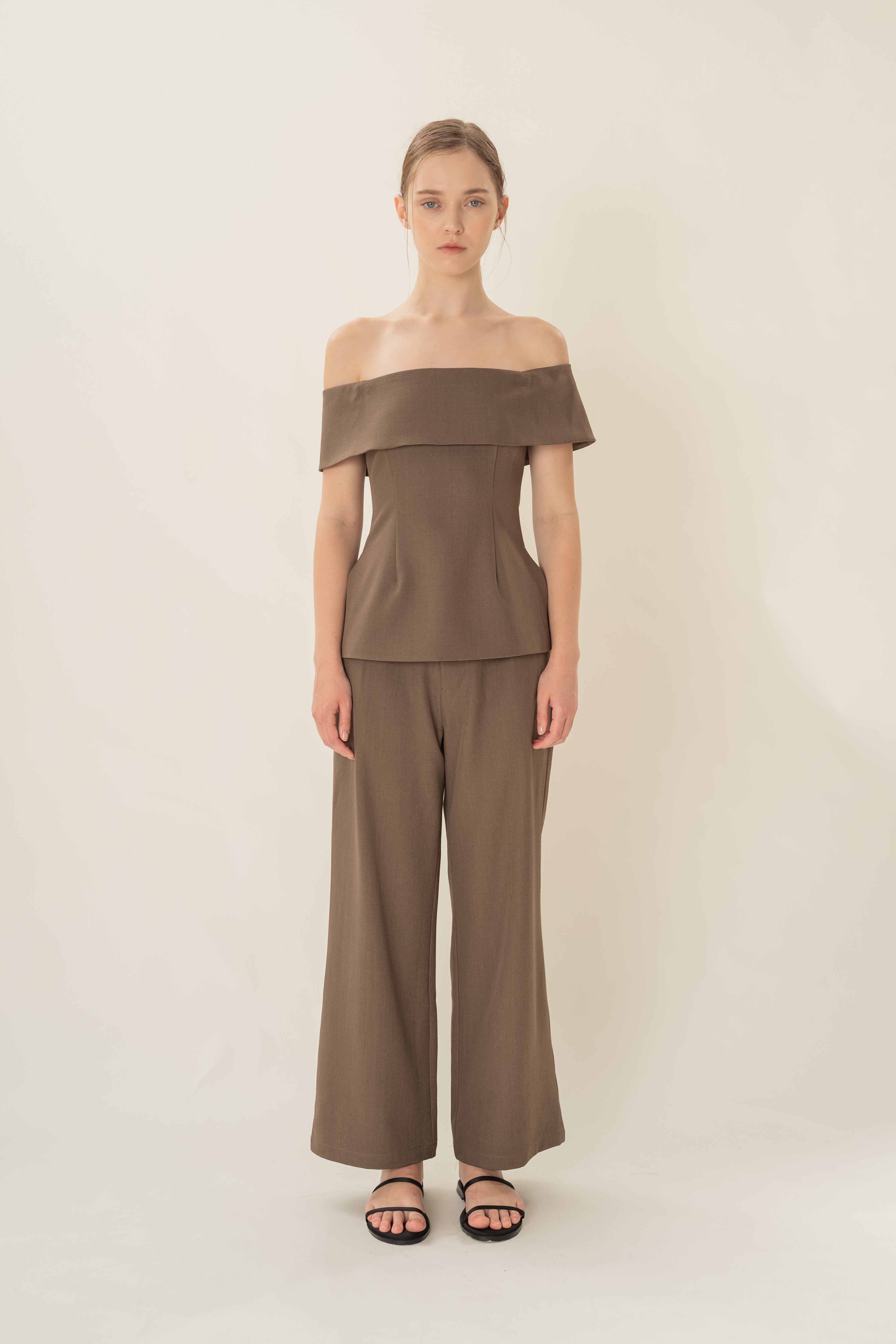 Off Shoulder Top In Heather Brown