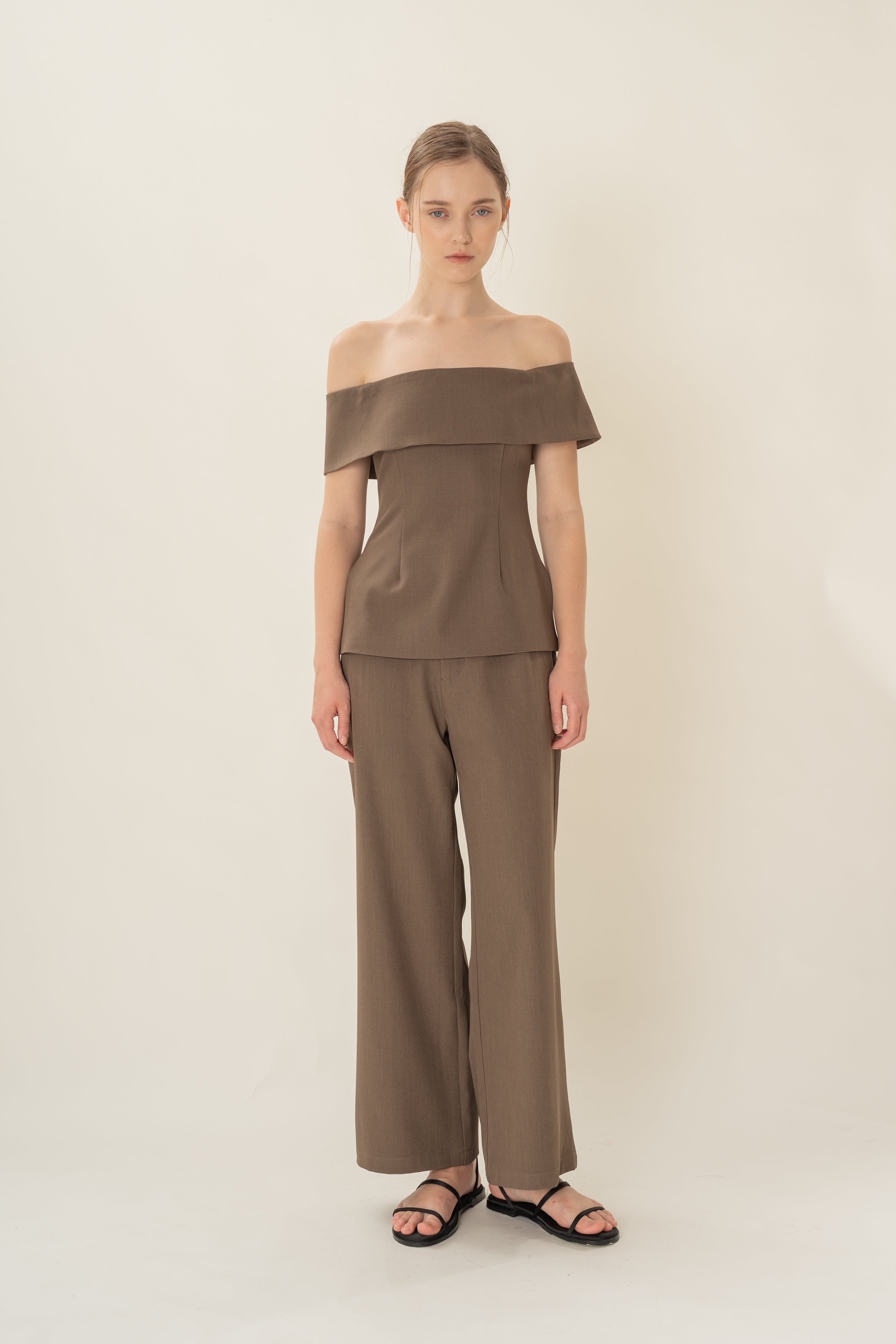 Off Shoulder Top In Heather Brown