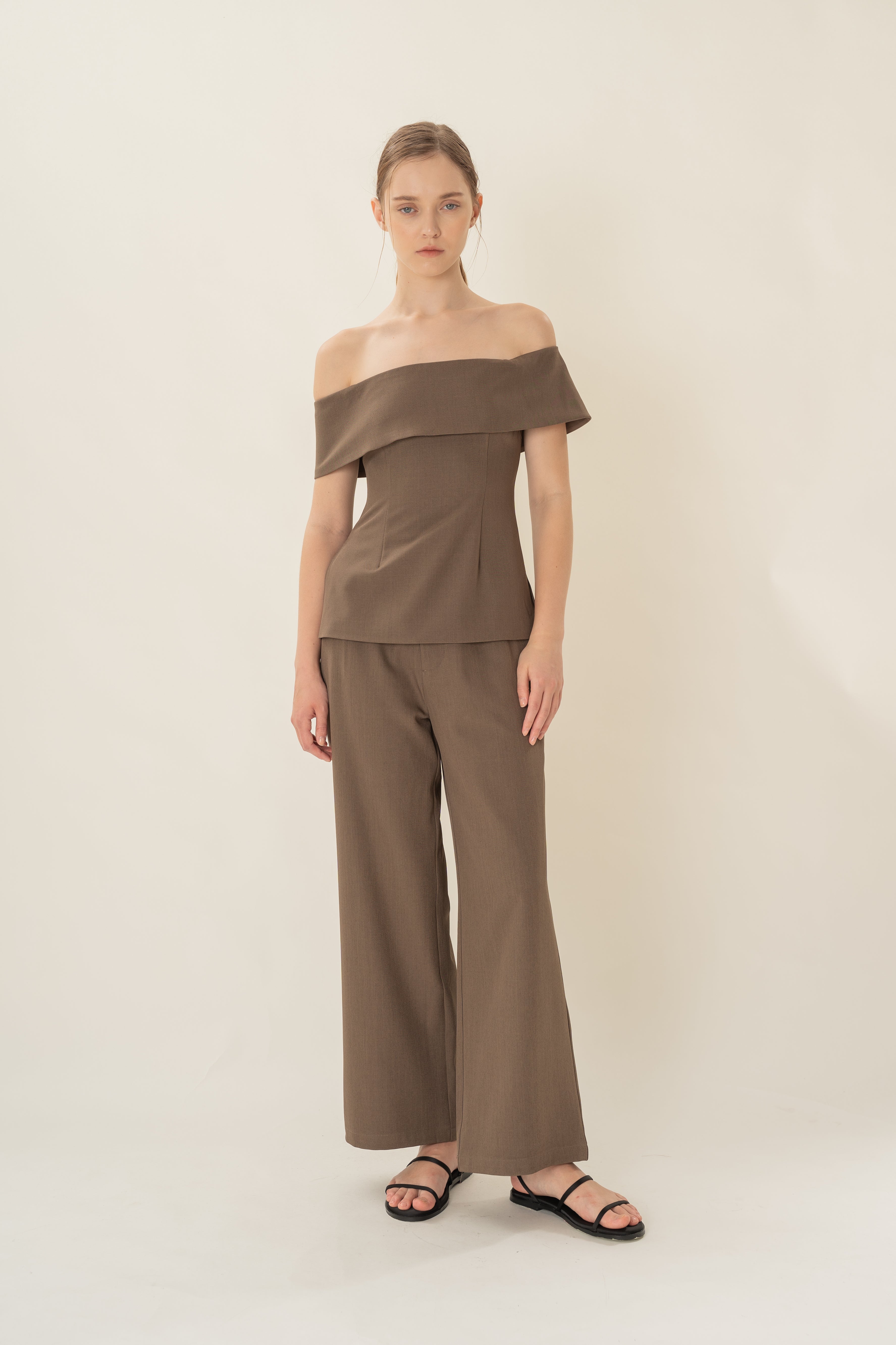 Off Shoulder Top In Heather Brown