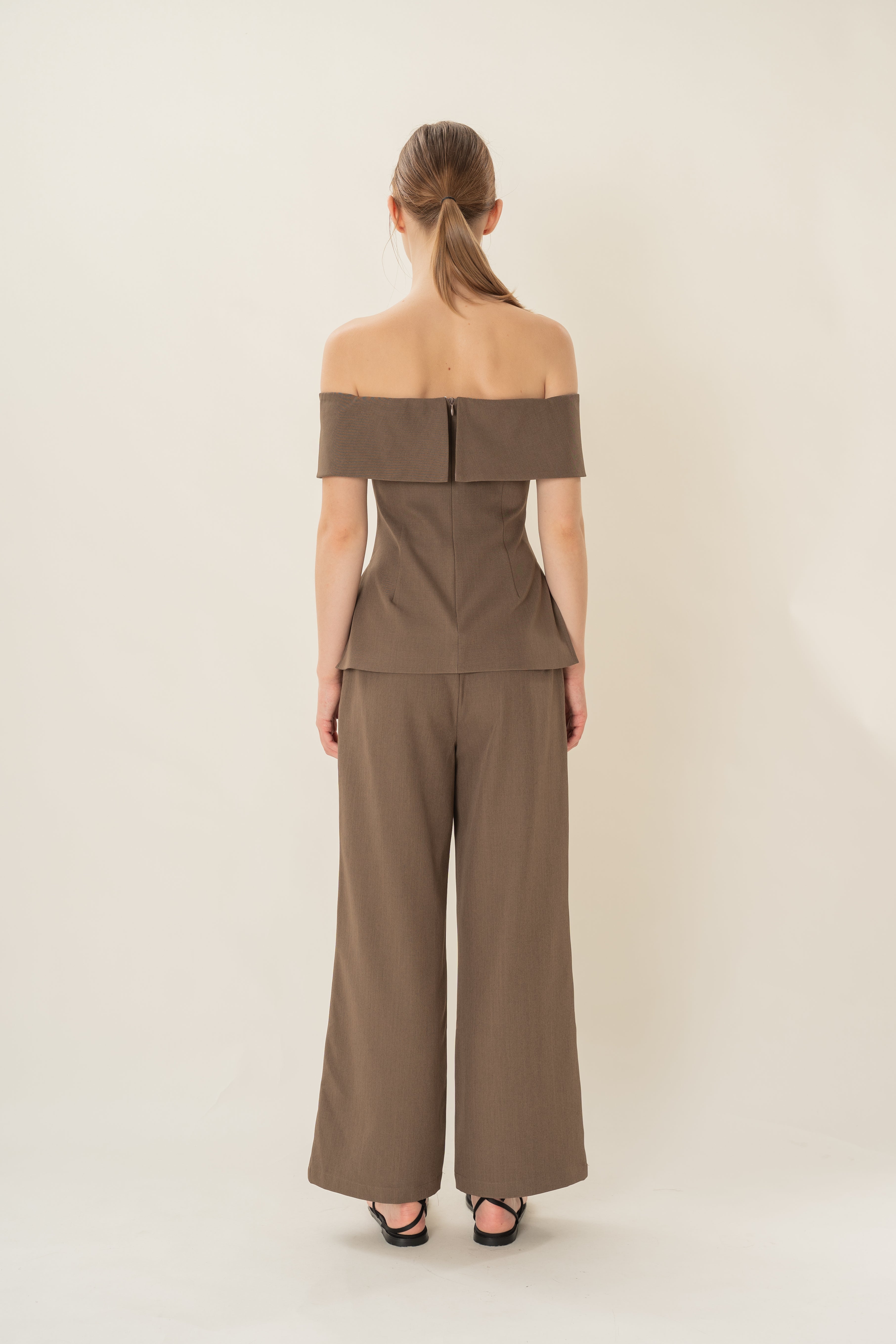 Off Shoulder Top In Heather Brown