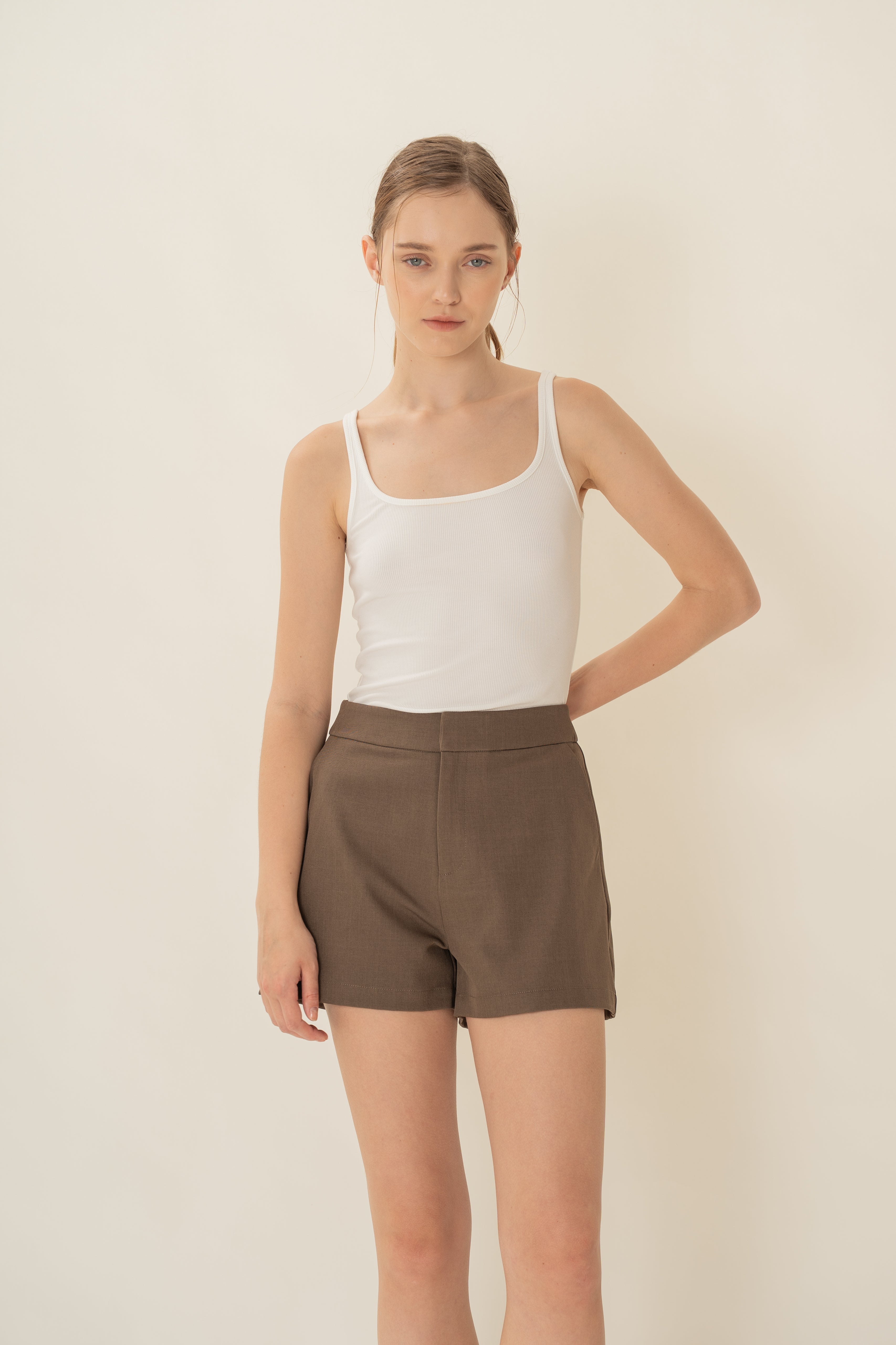 Suiting Shorts in Heather Brown