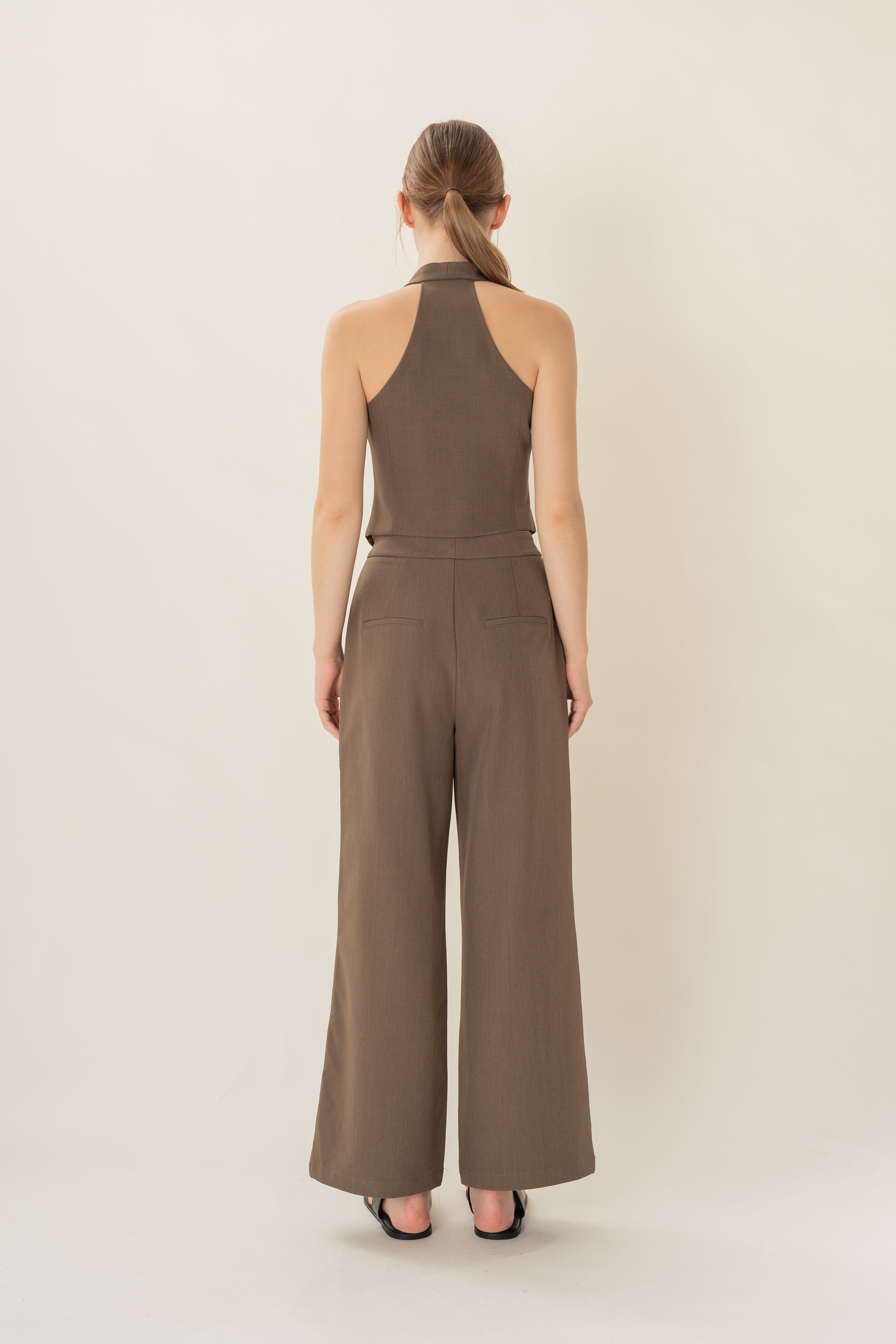 Halter Suiting Waistcoat in Heather Brown