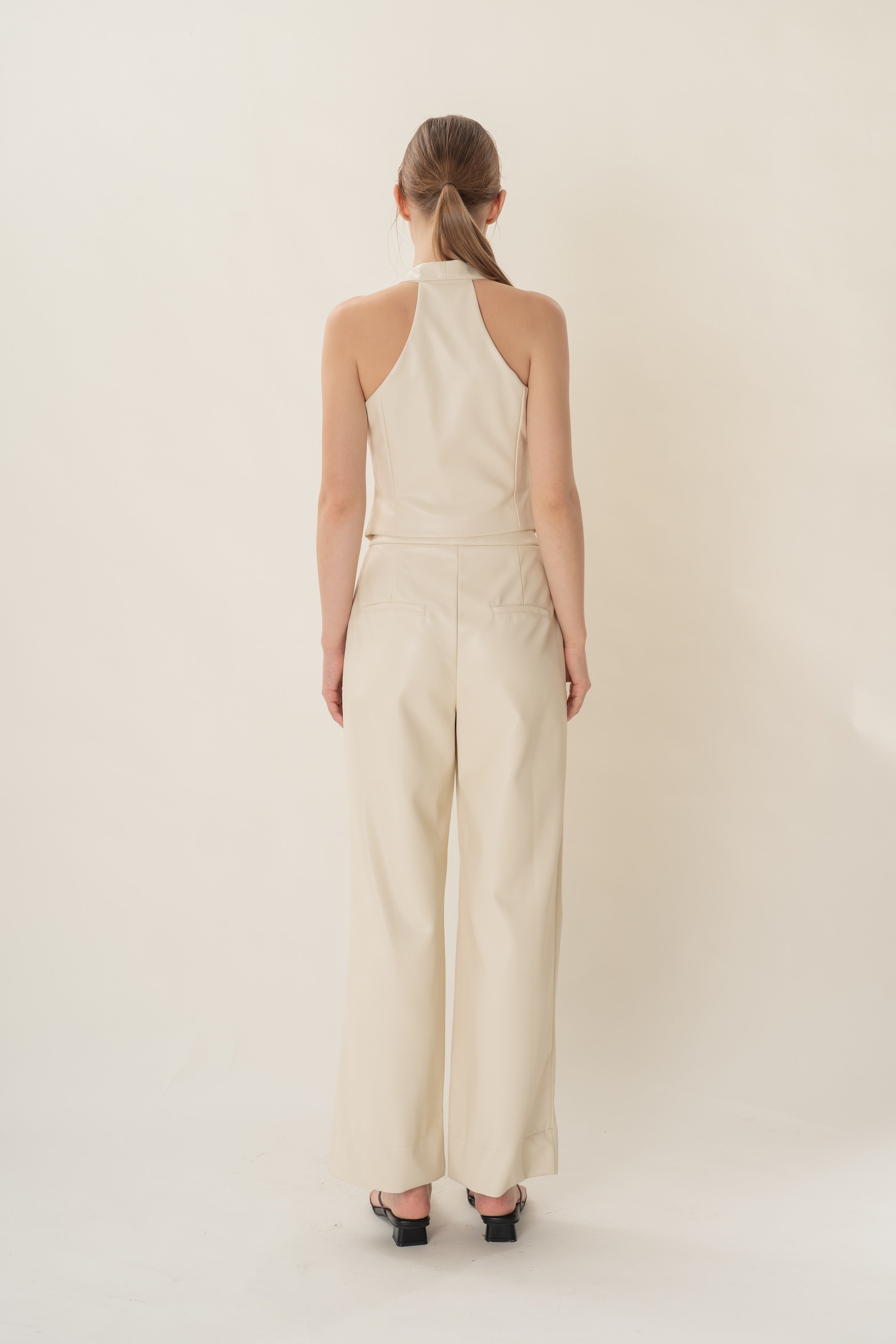 Faux Leather Padded Halter Waistcoat in Ivory