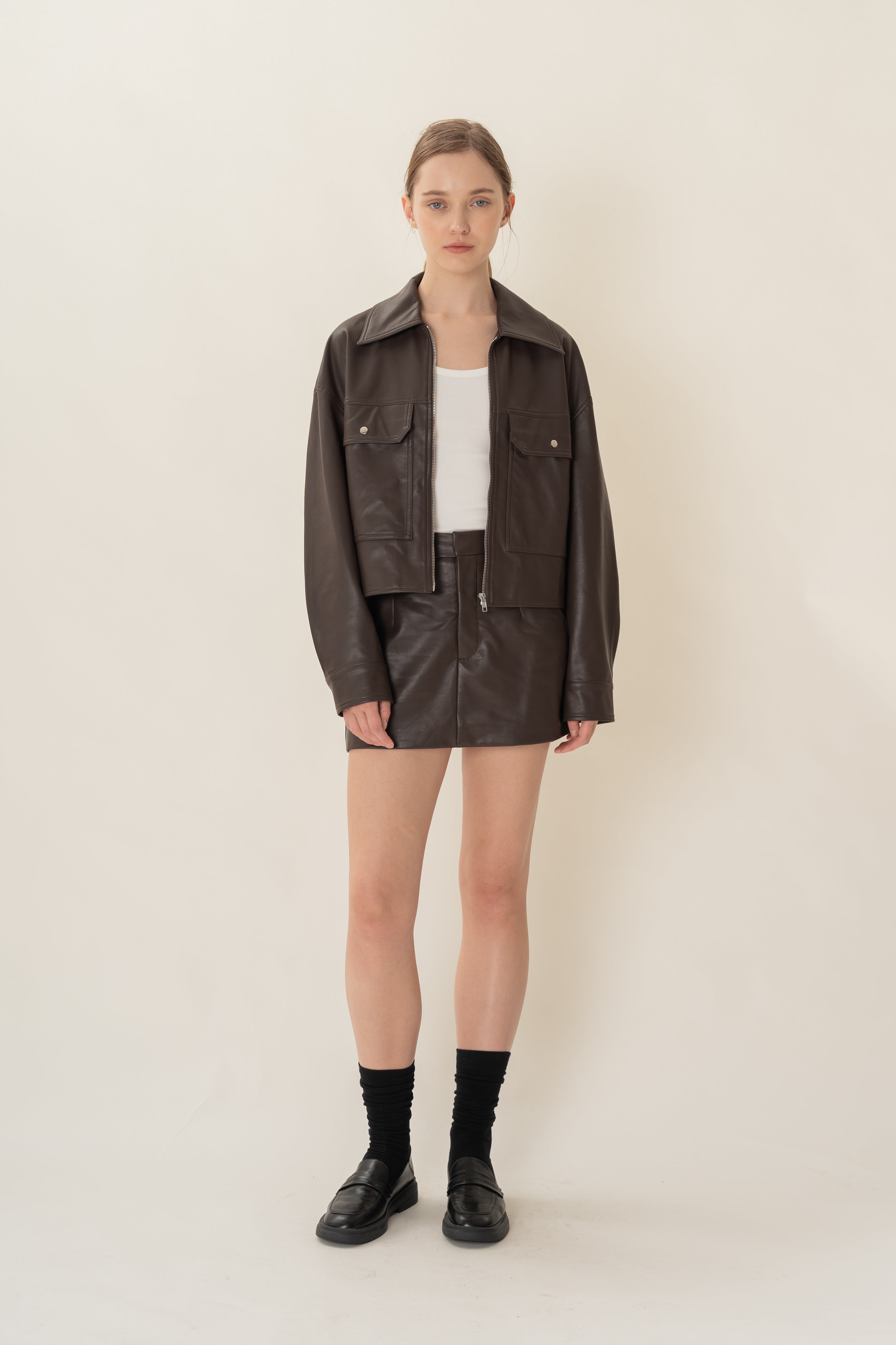 Faux Leather Jacket in Umber