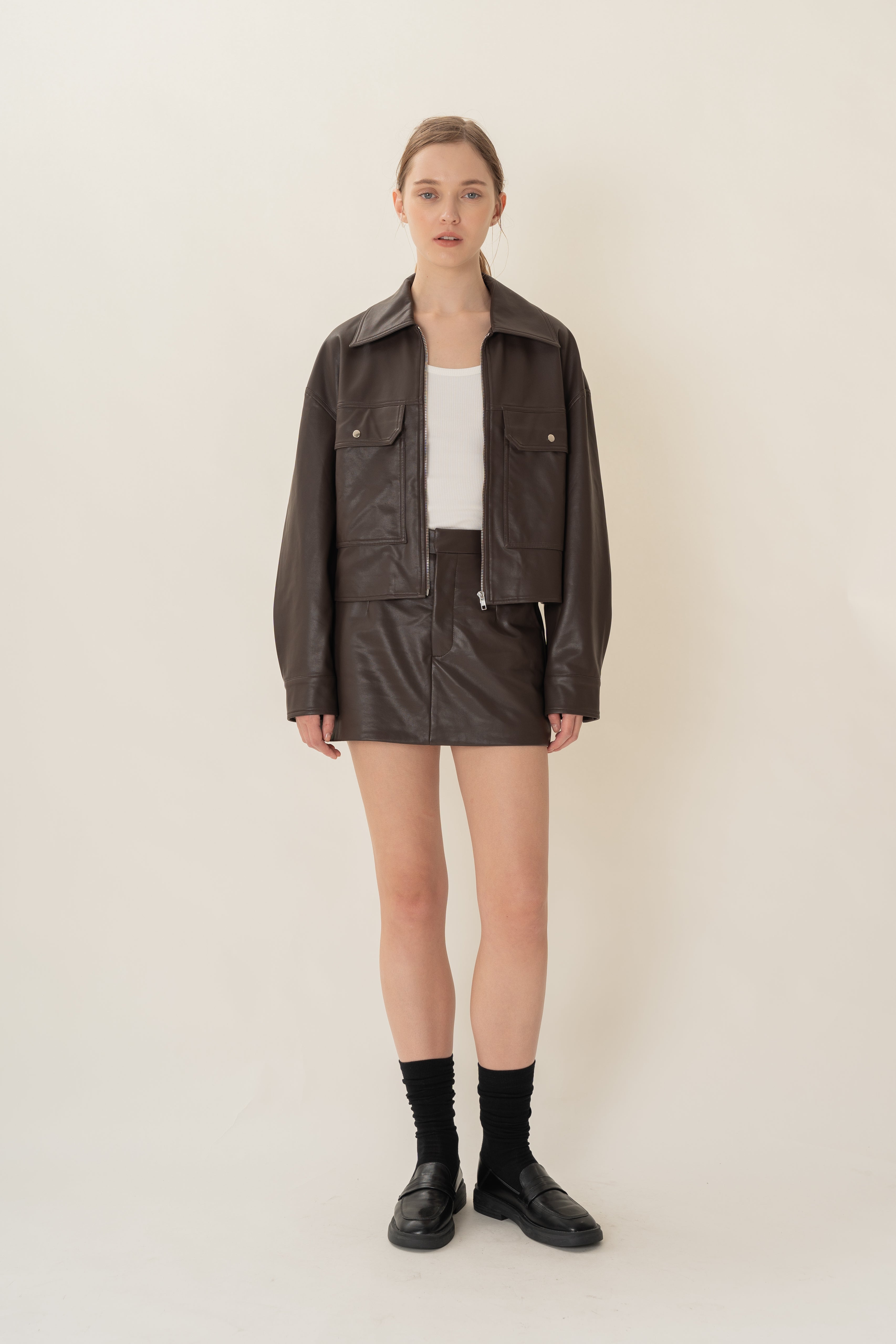 Faux Leather Jacket in Umber
