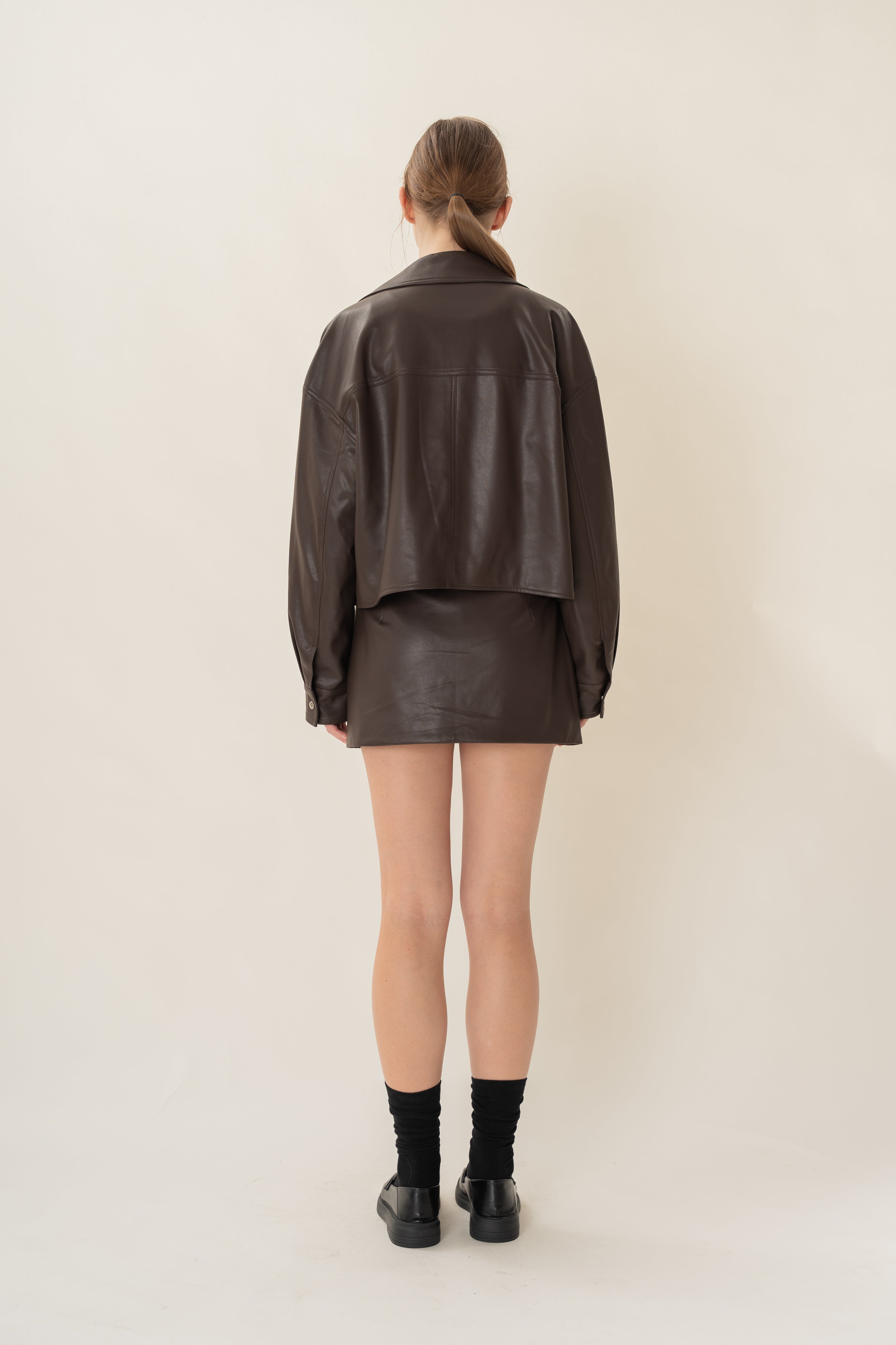 Faux Leather Jacket in Umber