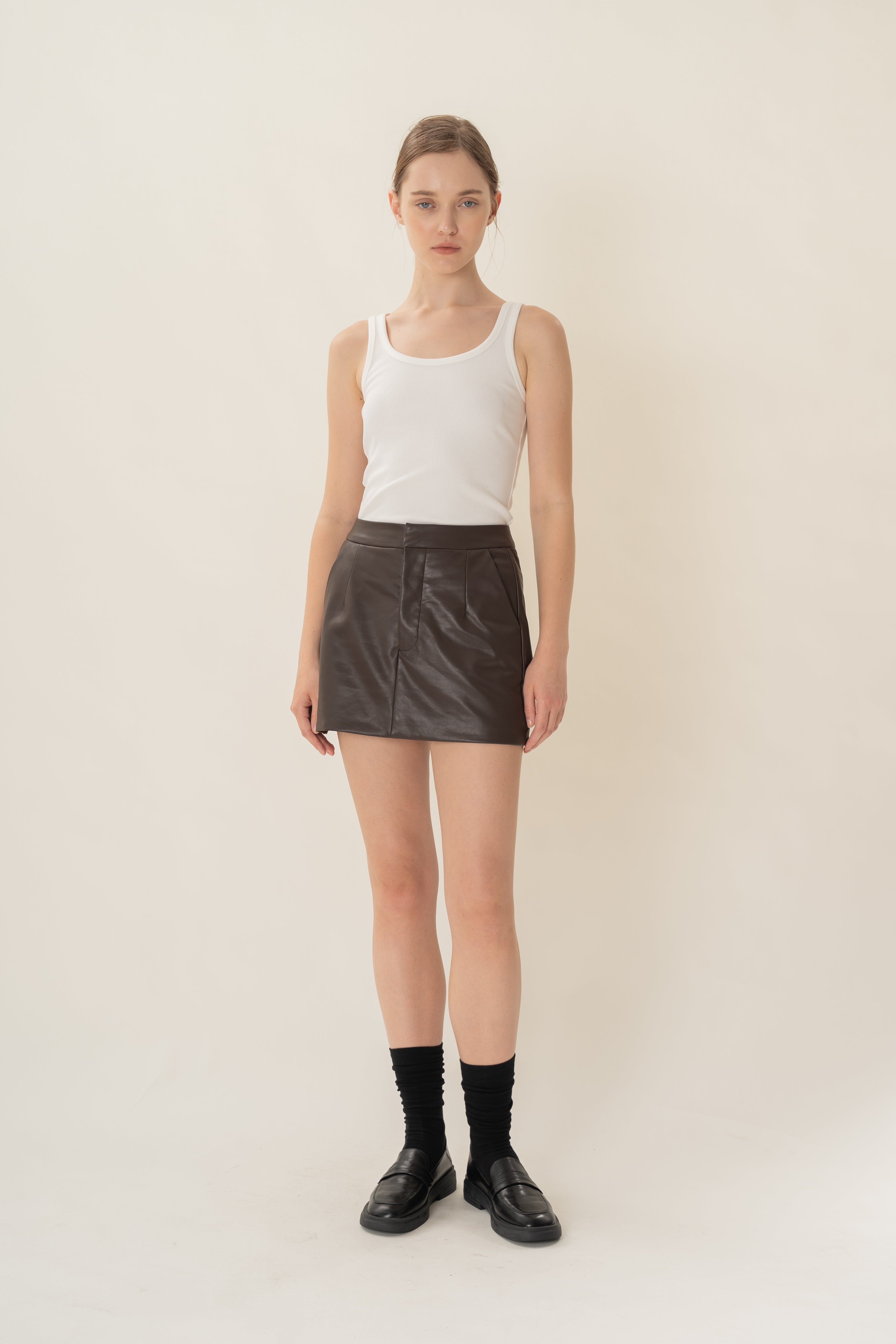 Faux Leather Skort in Umber