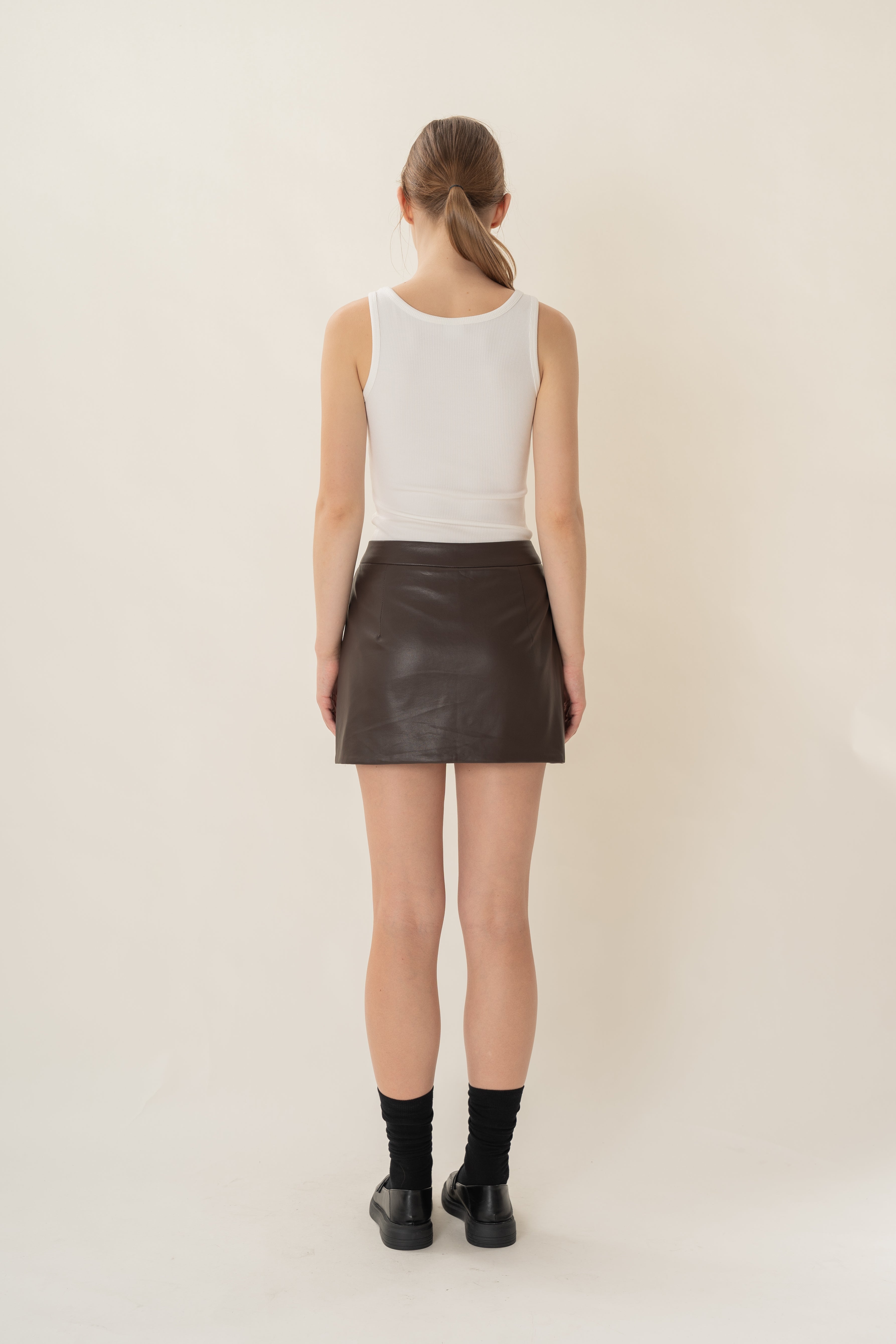 Faux Leather Skort in Umber
