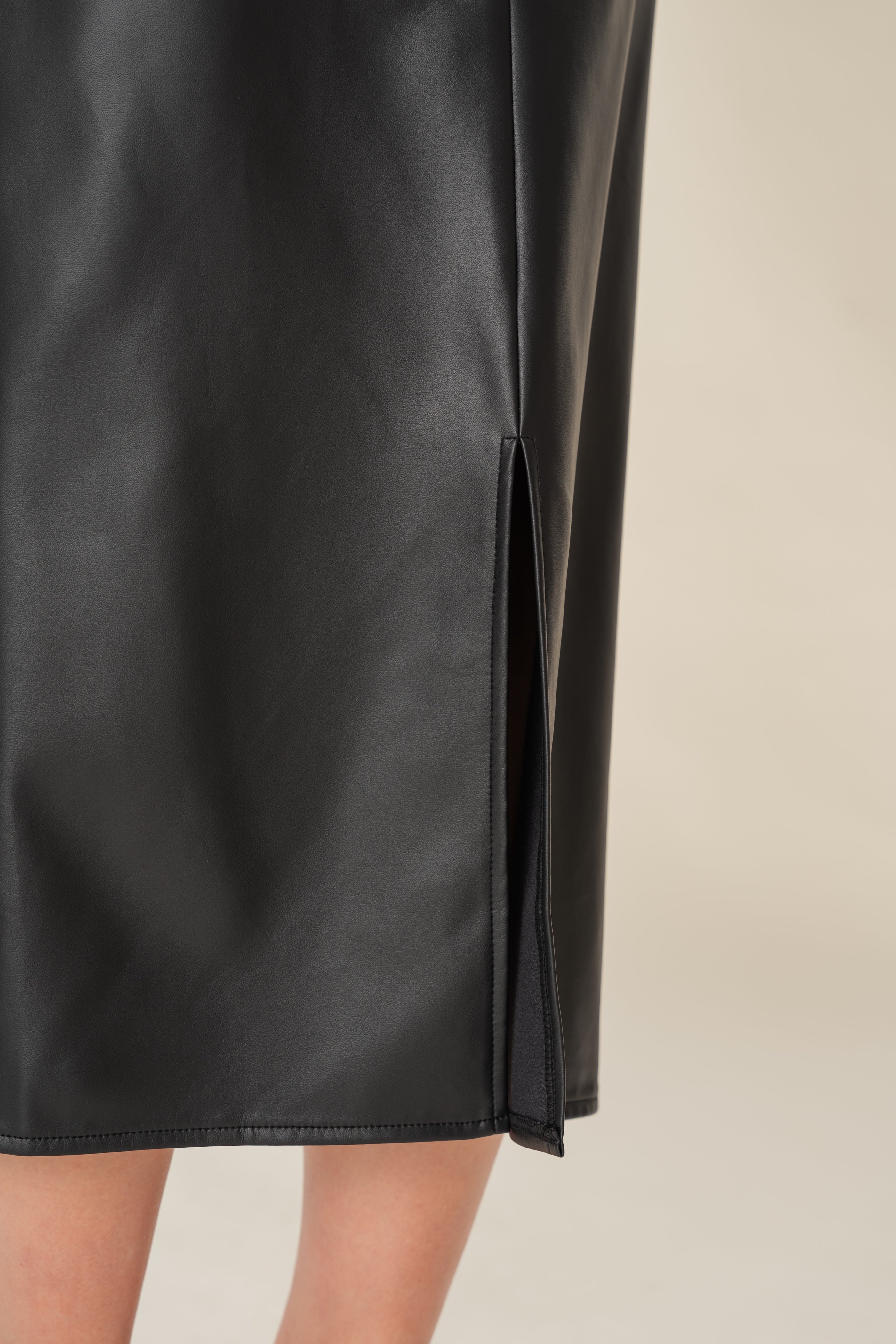 Faux Leather Straight Skirt in Black