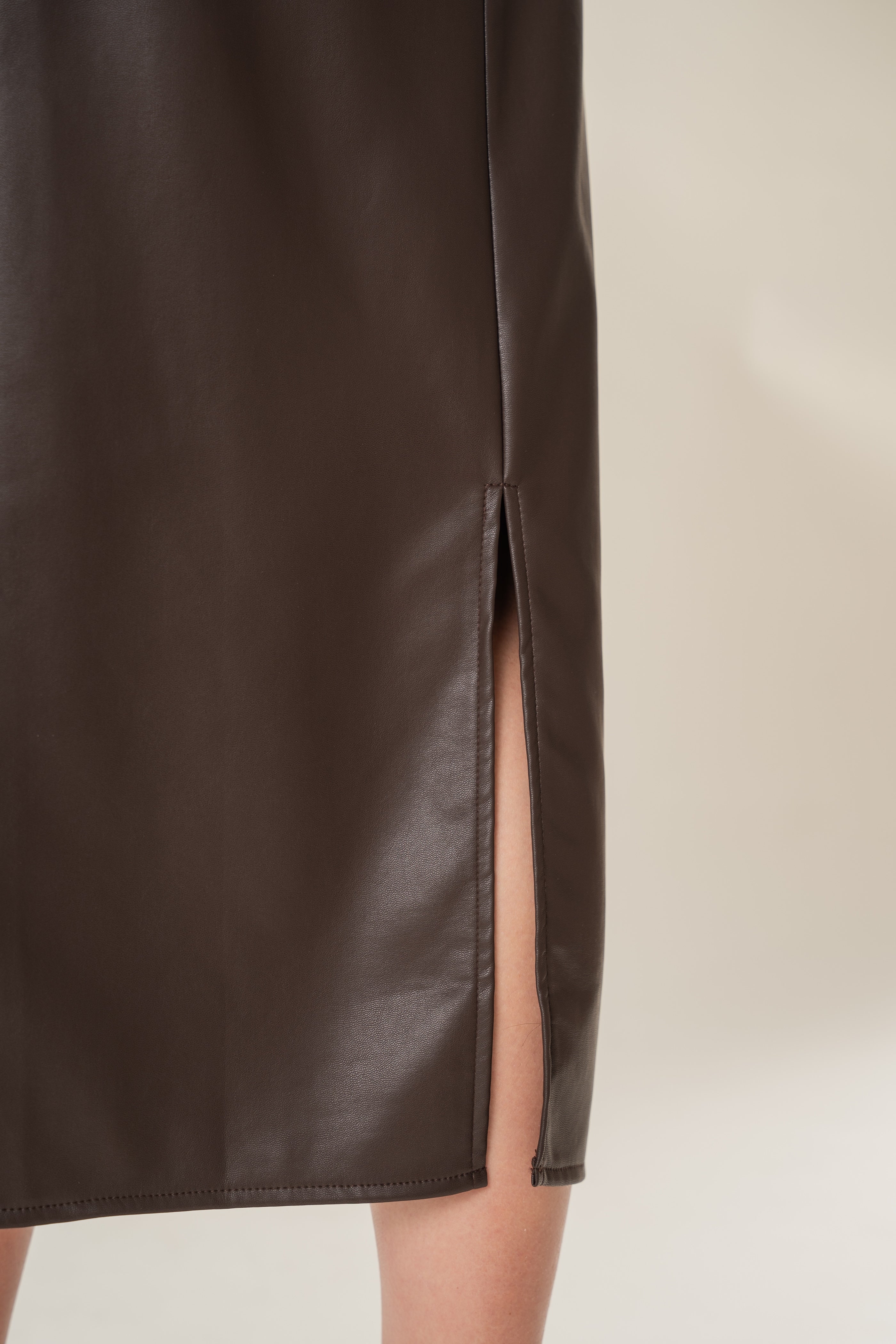 Faux Leather Straight Skirt in Umber