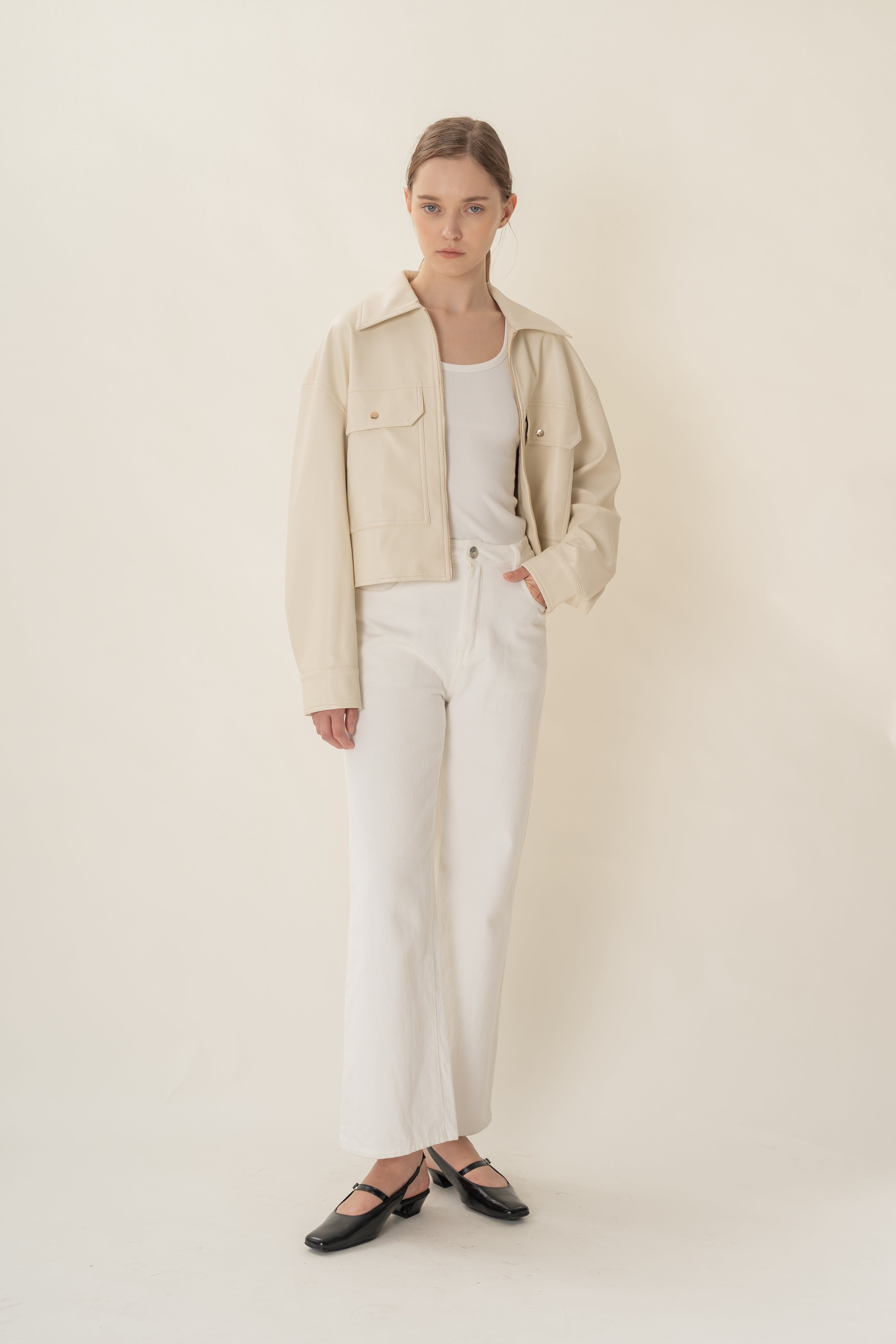 Faux Leather Jacket in Ivory