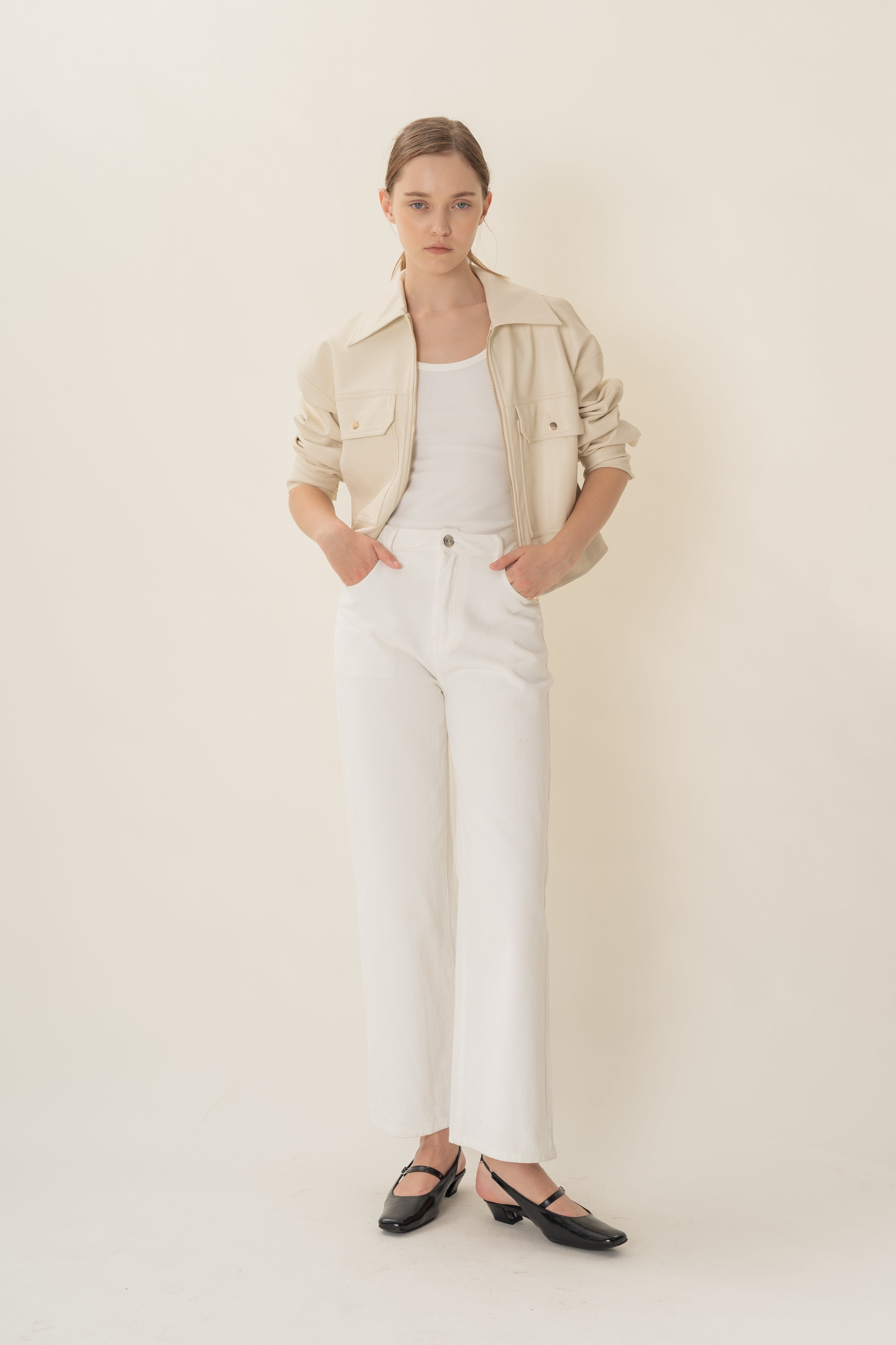 Faux Leather Jacket in Ivory