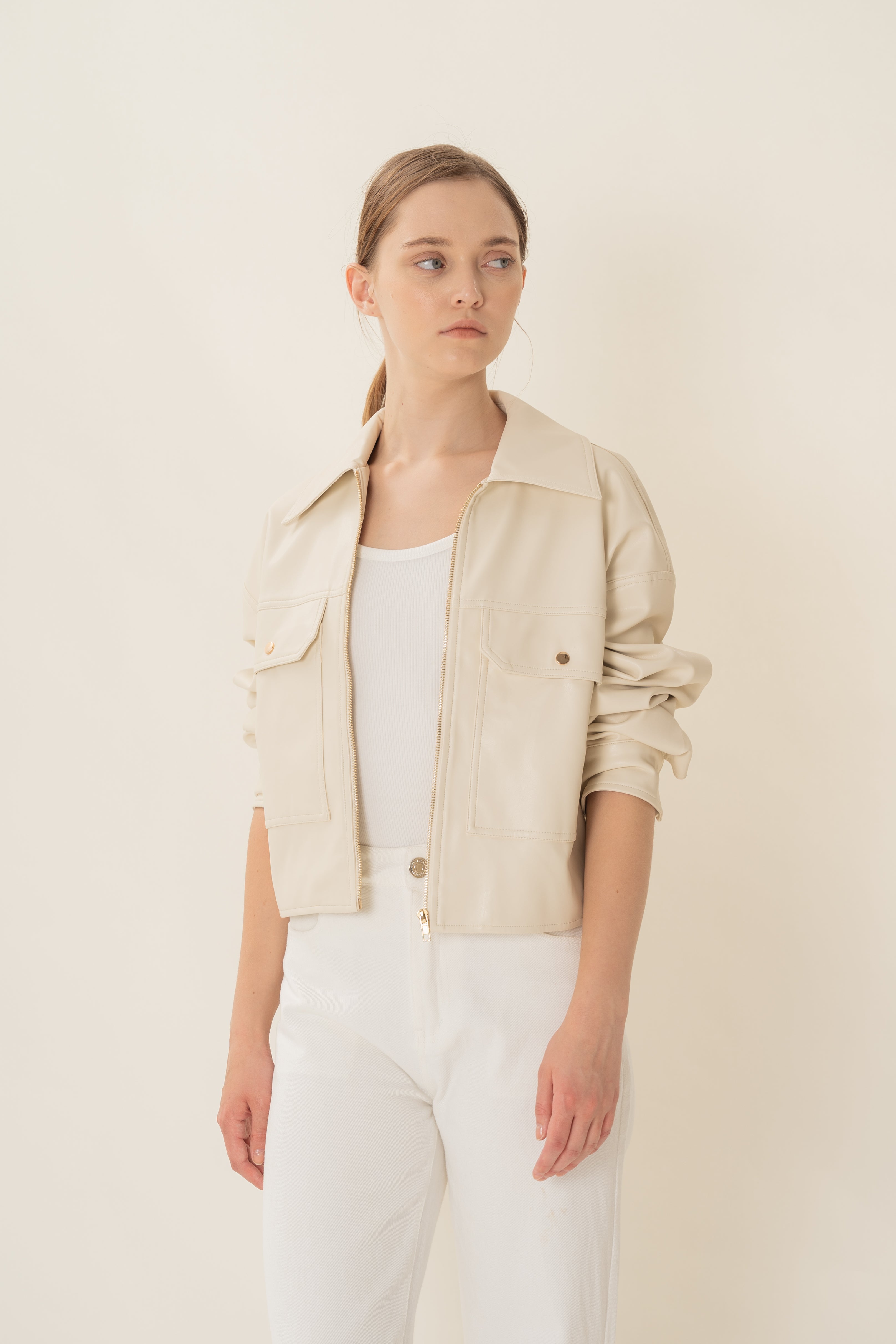 Faux Leather Jacket in Ivory