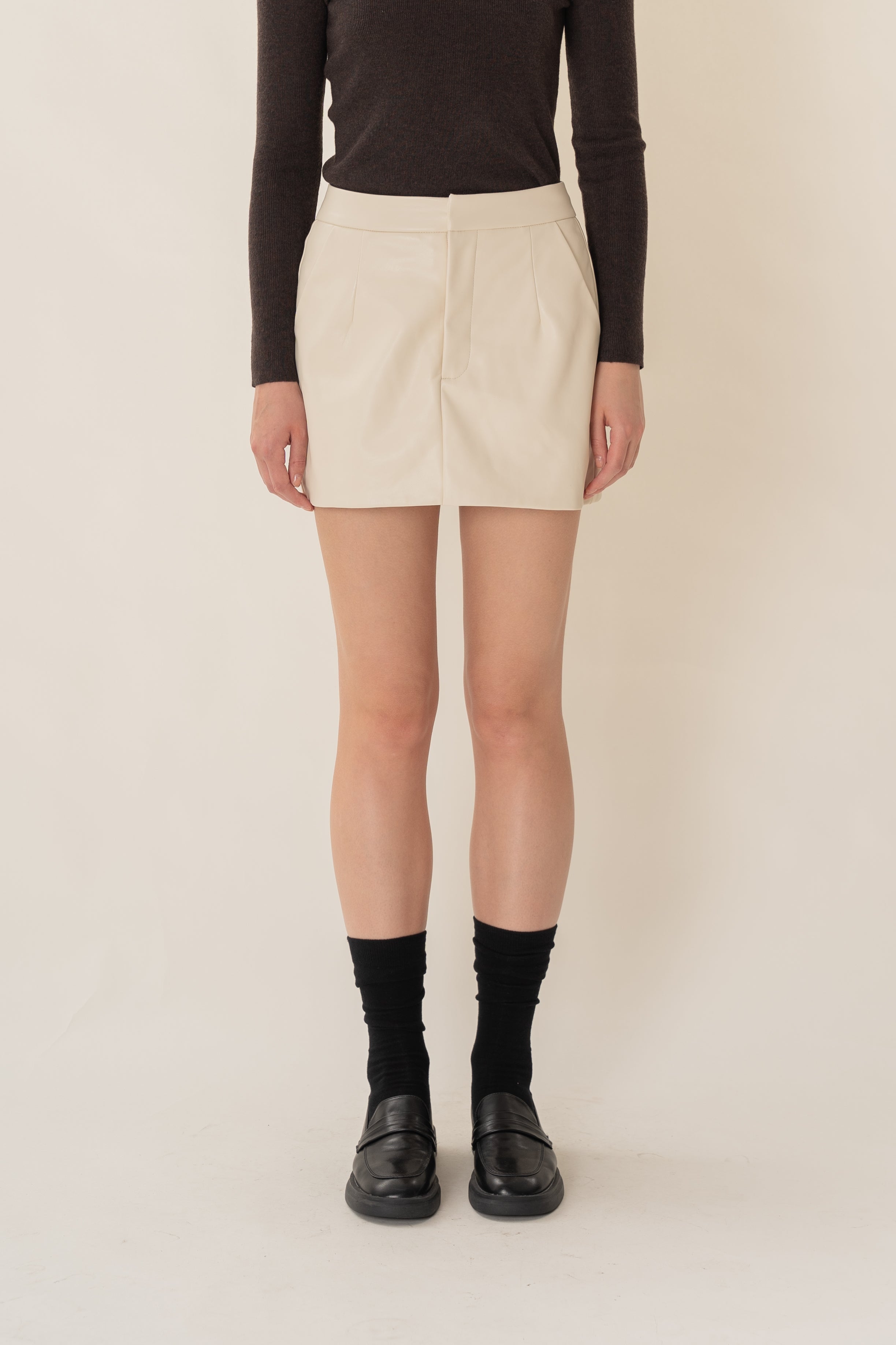 Faux Leather Skort in Ivory
