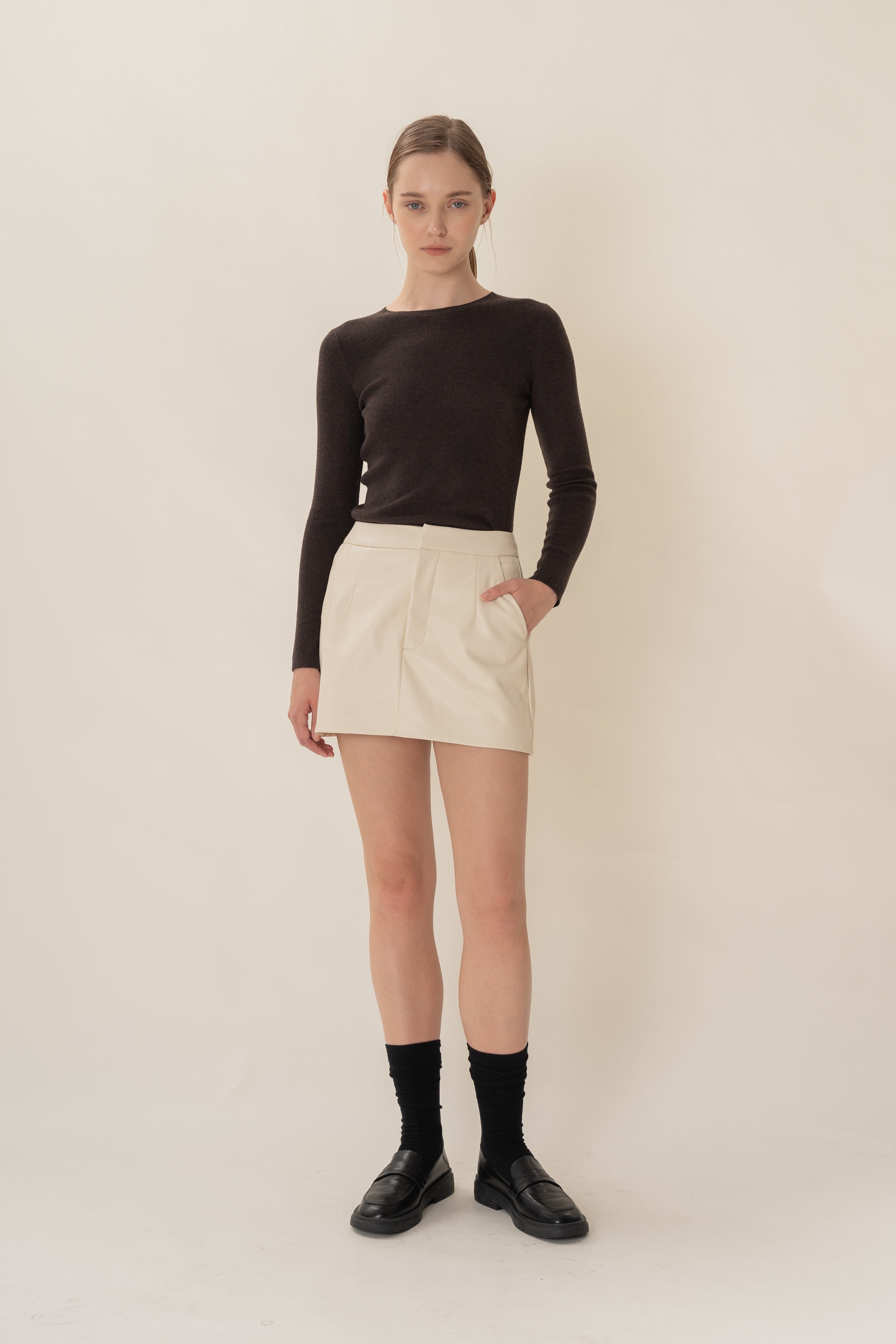 Faux Leather Skort in Ivory
