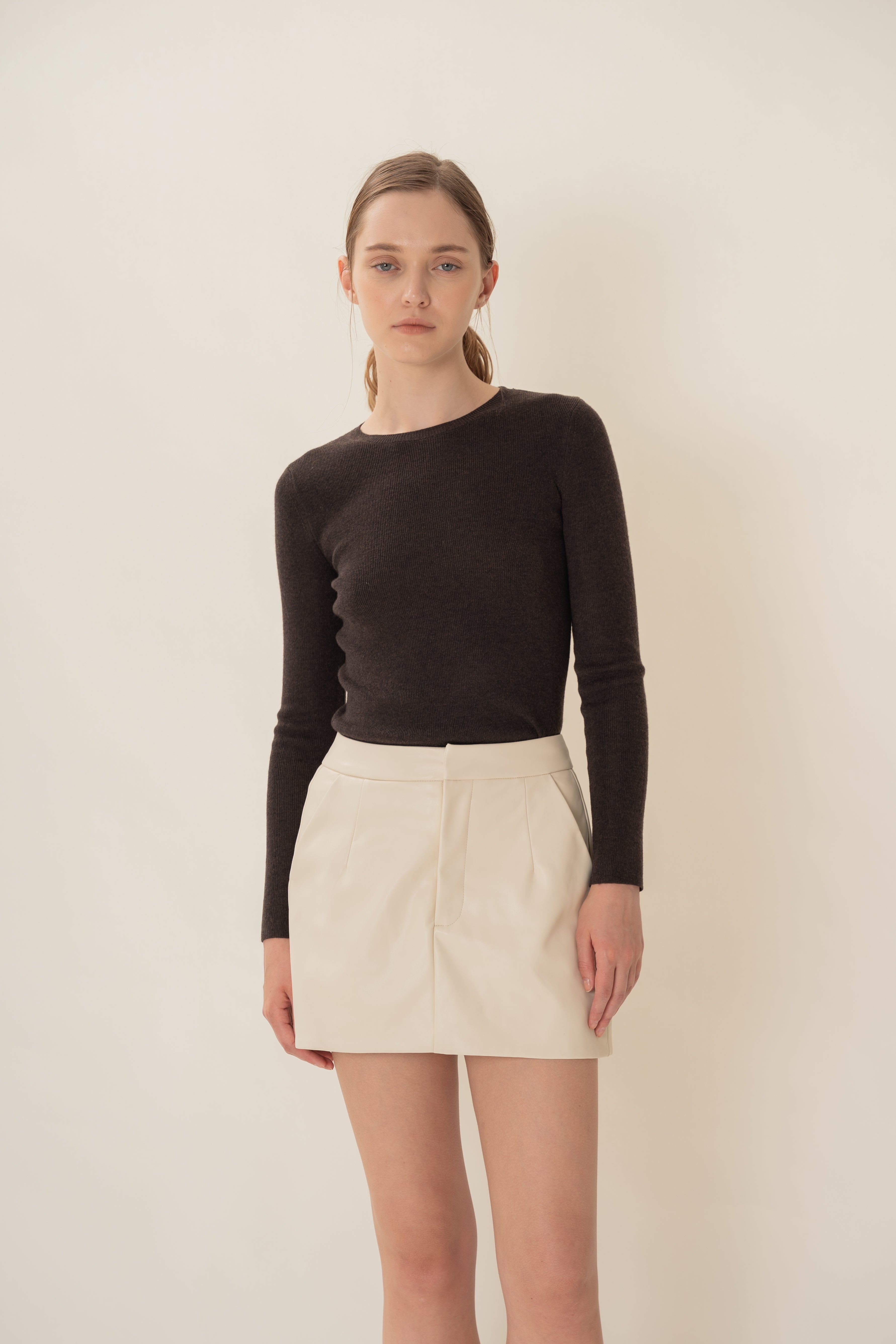 Faux Leather Skort in Ivory