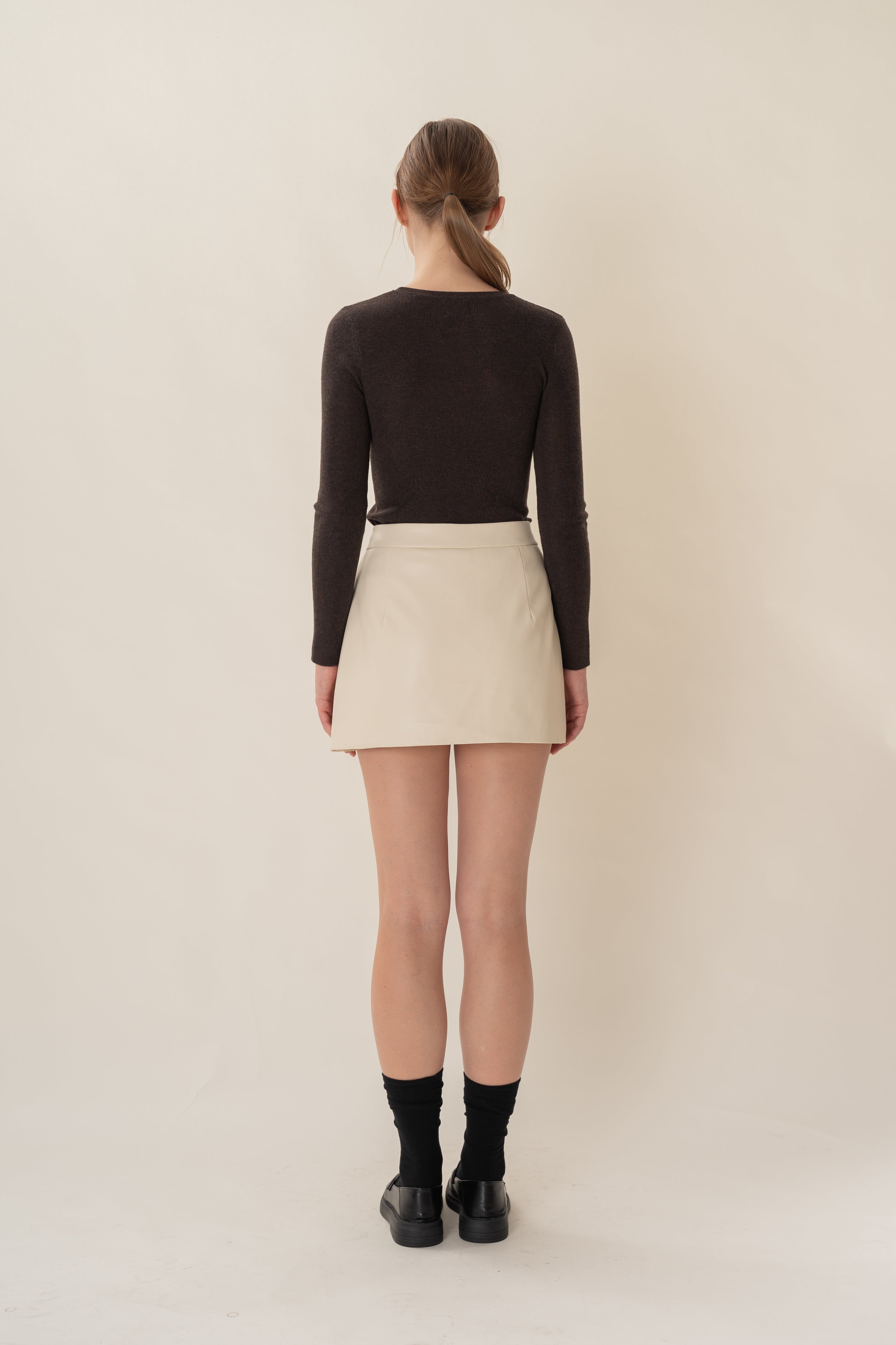 Faux Leather Skort in Ivory