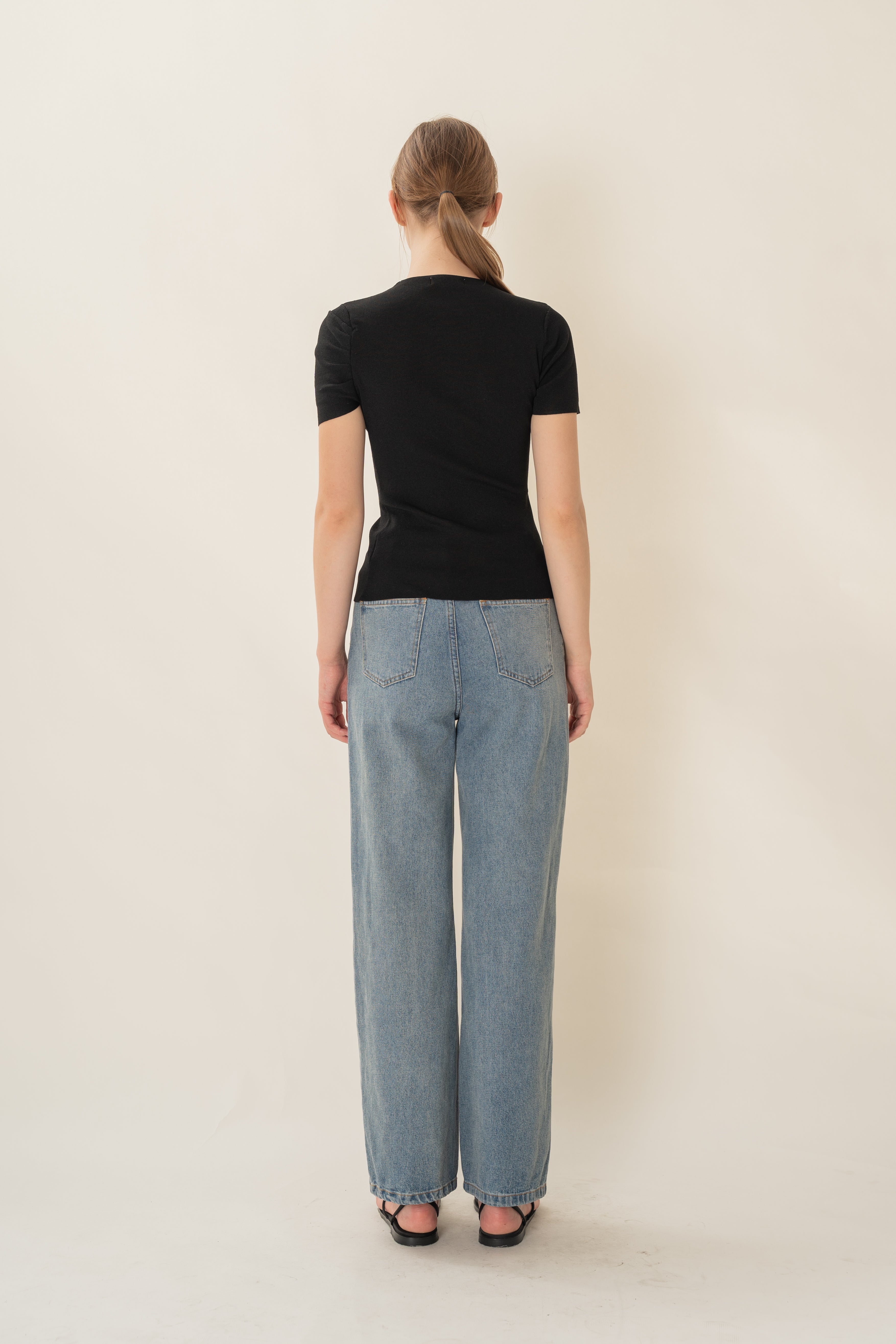 Knitted Top With Front Bow Detailing in Black