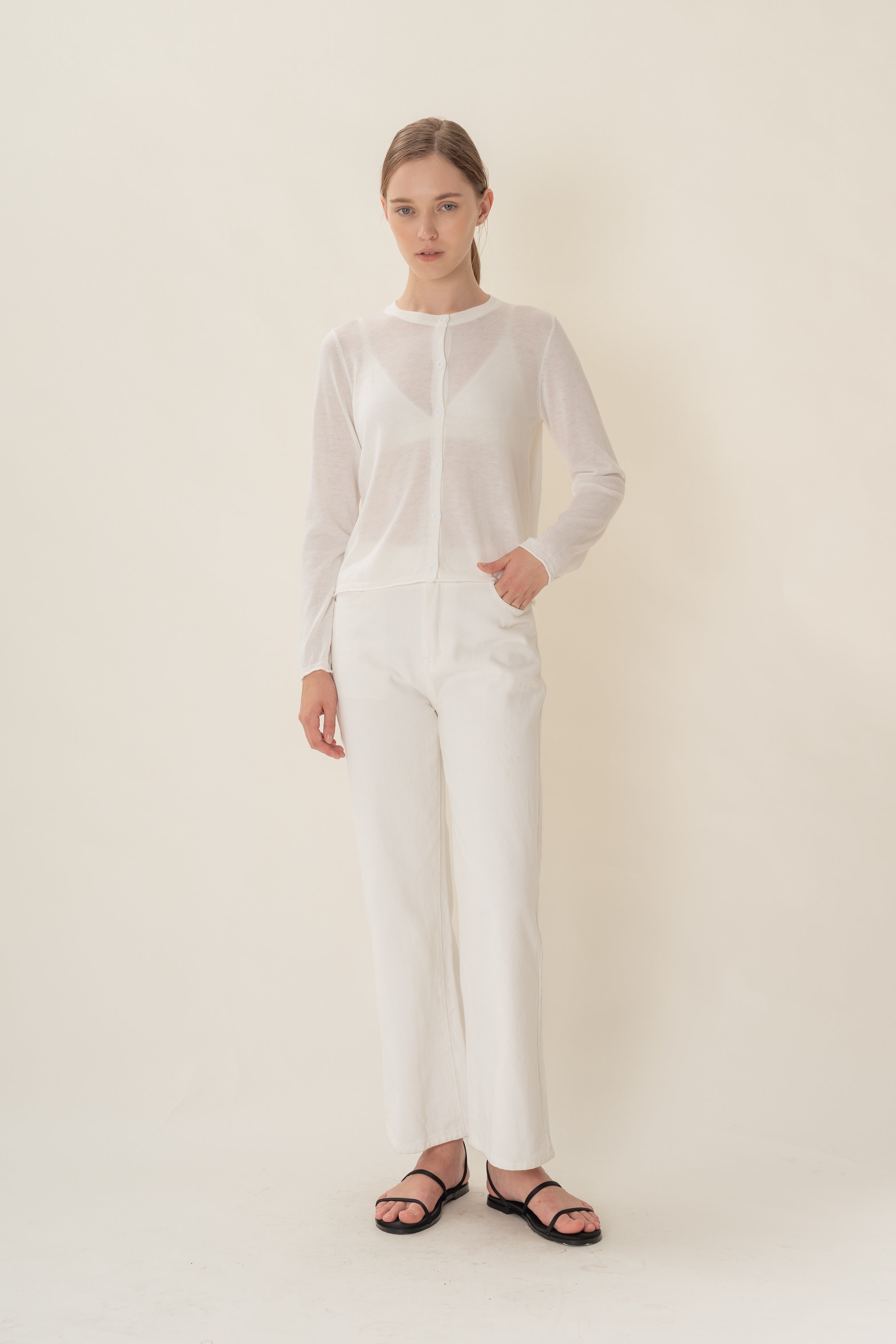 Soft Fold Fine Knit Cardigan in White