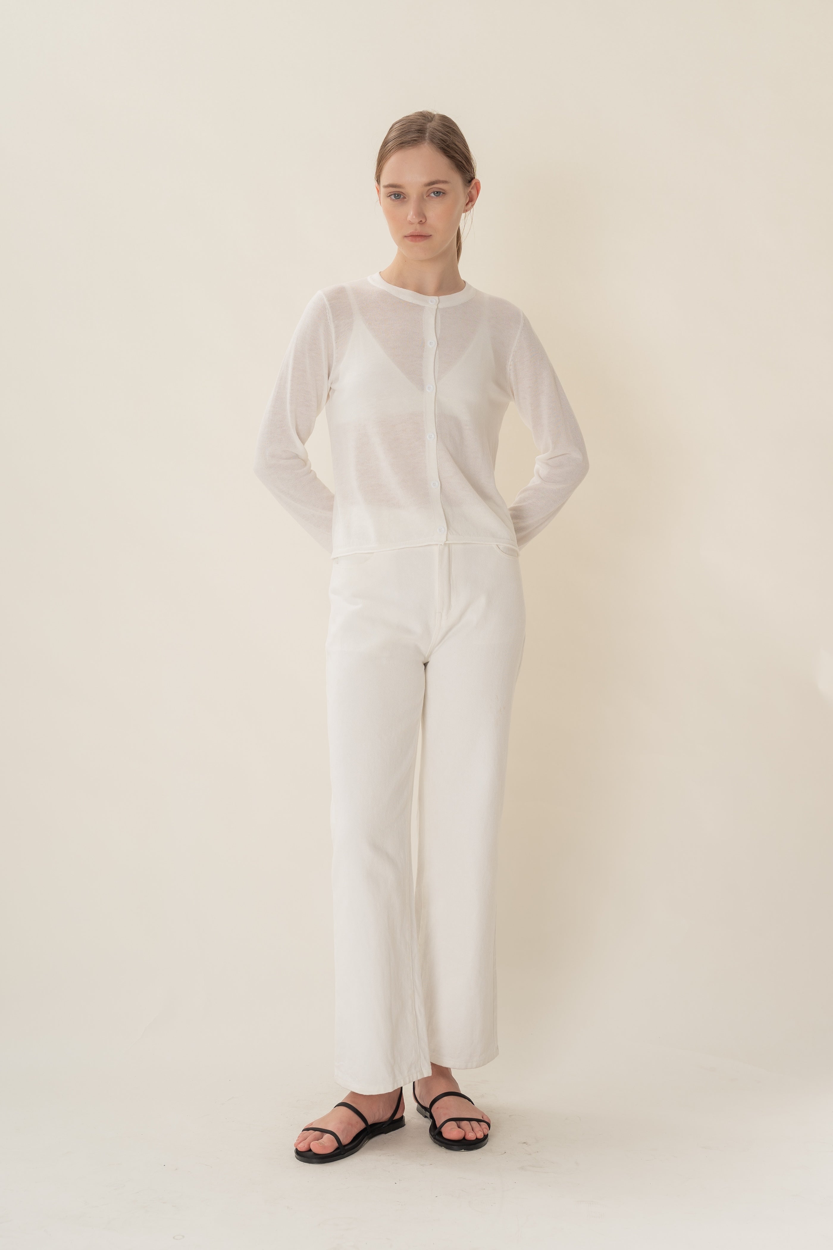 Soft Fold Fine Knit Cardigan in White