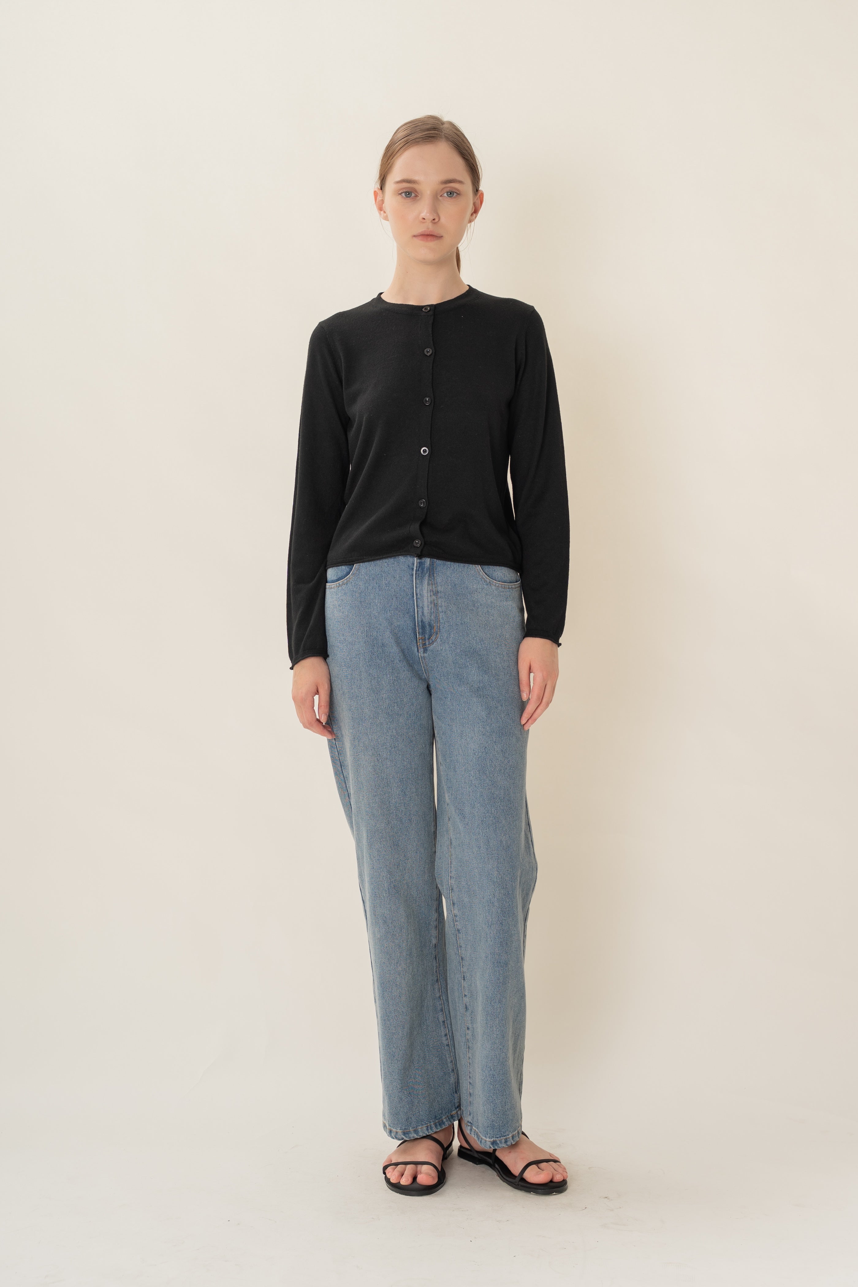 Soft Fold Fine Knit Cardigan in Black