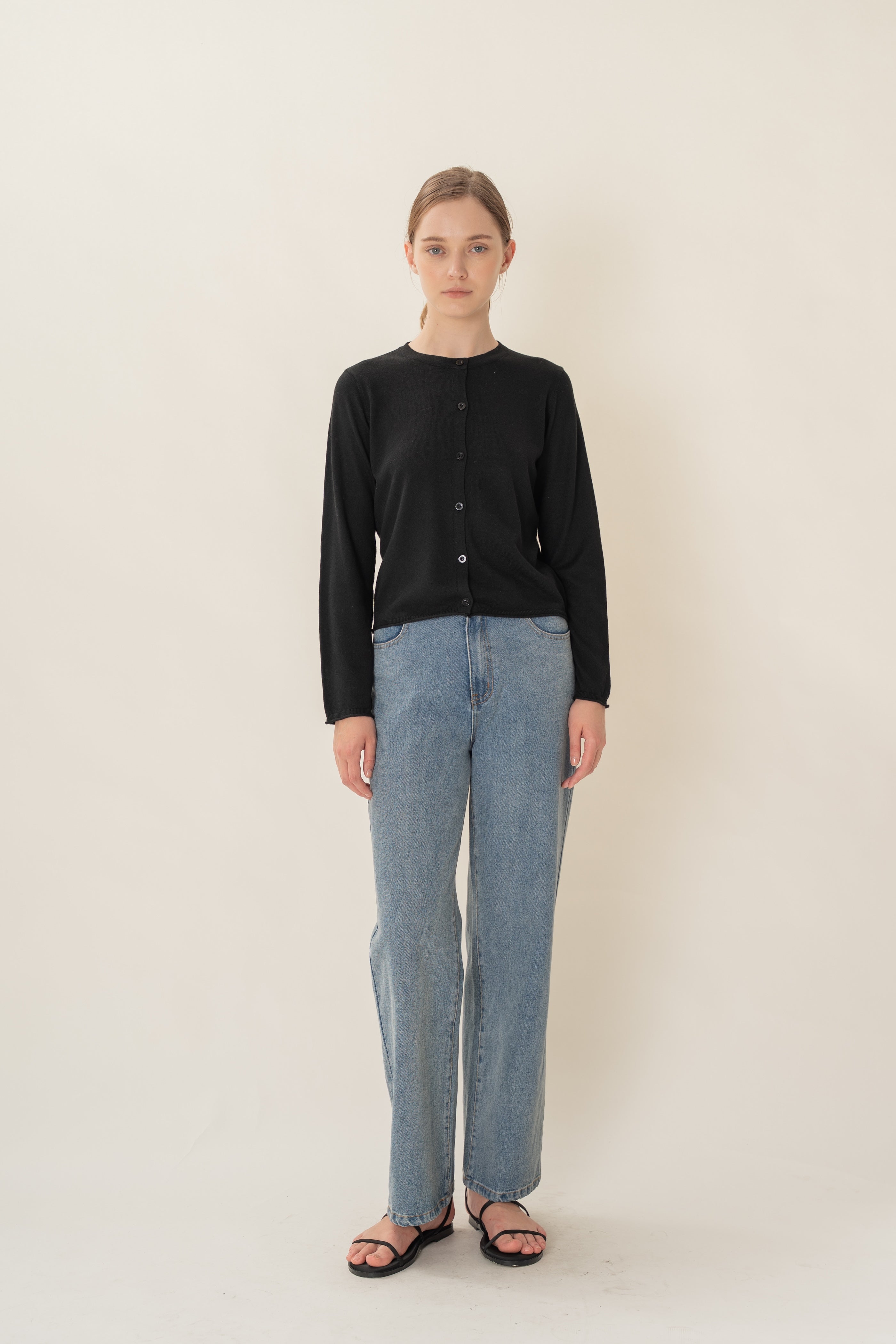 Soft Fold Fine Knit Cardigan in Black