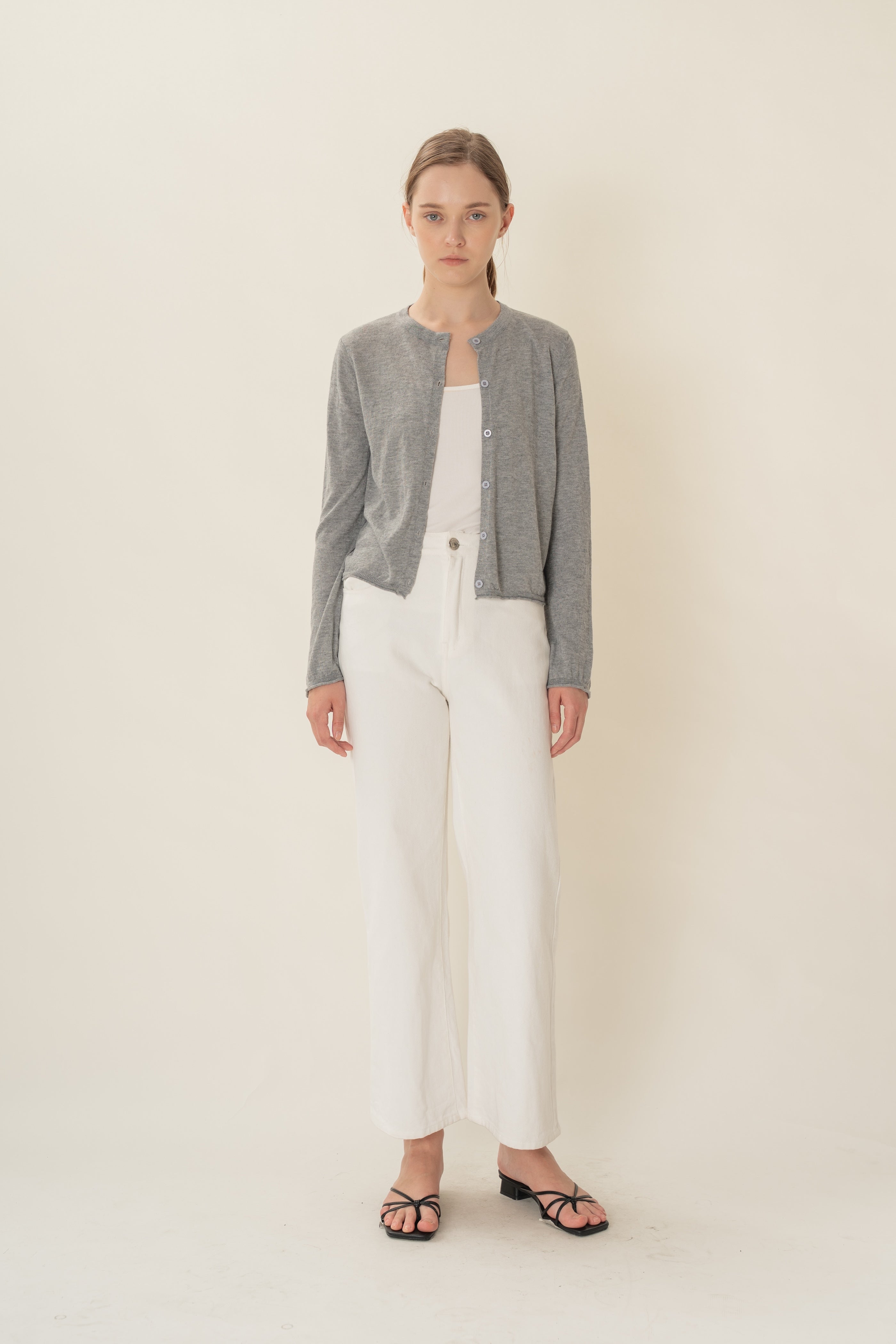 Soft Fold Fine Knit Cardigan in Heather Grey