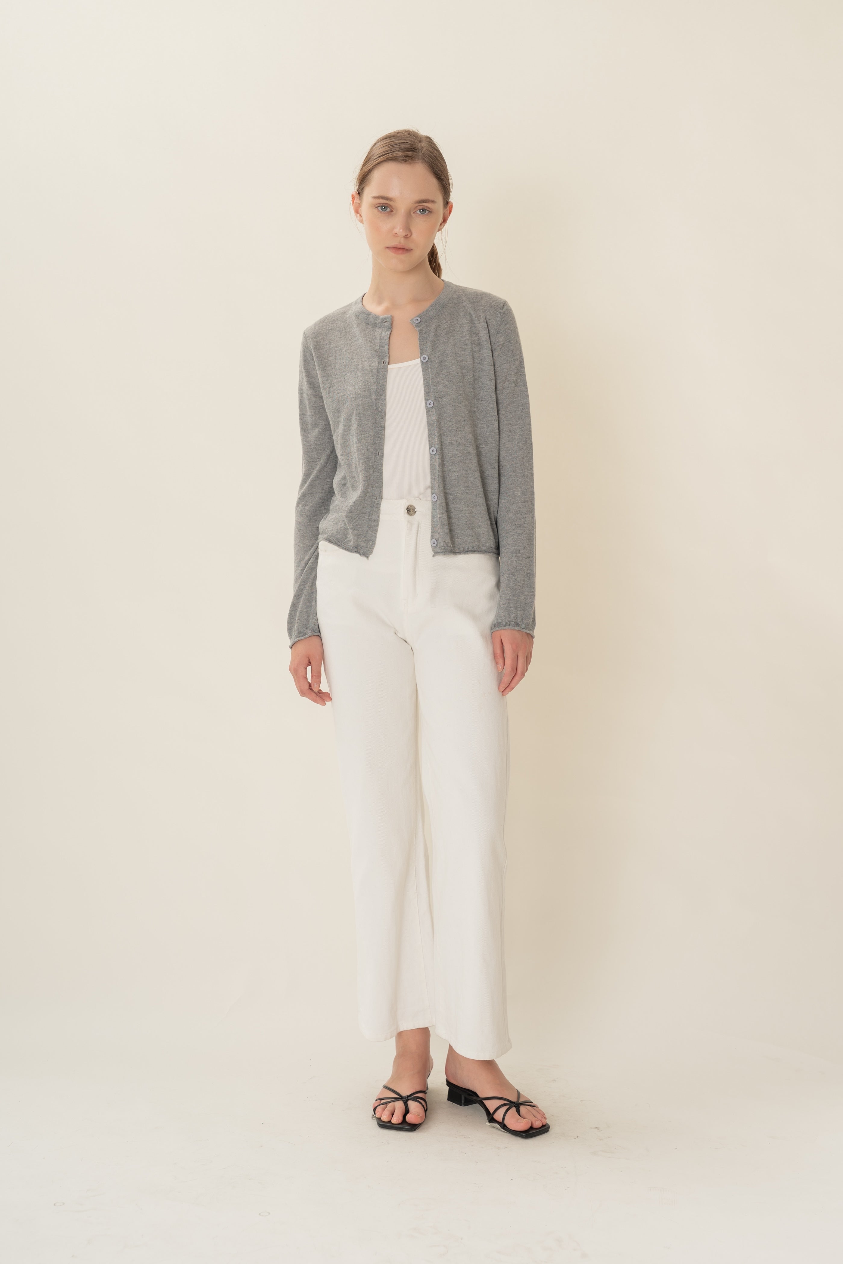 Soft Fold Fine Knit Cardigan in Heather Grey
