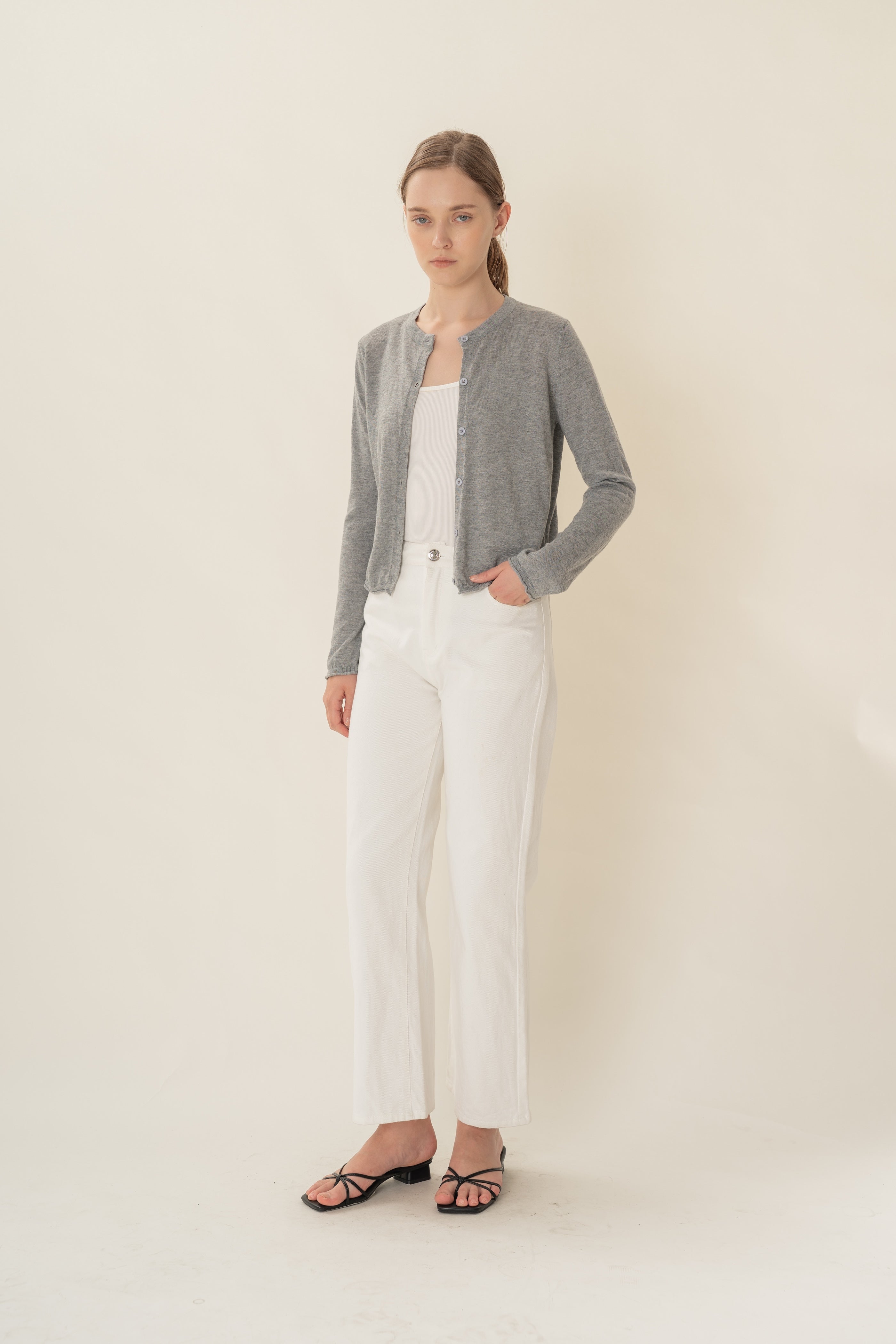 Soft Fold Fine Knit Cardigan in Heather Grey