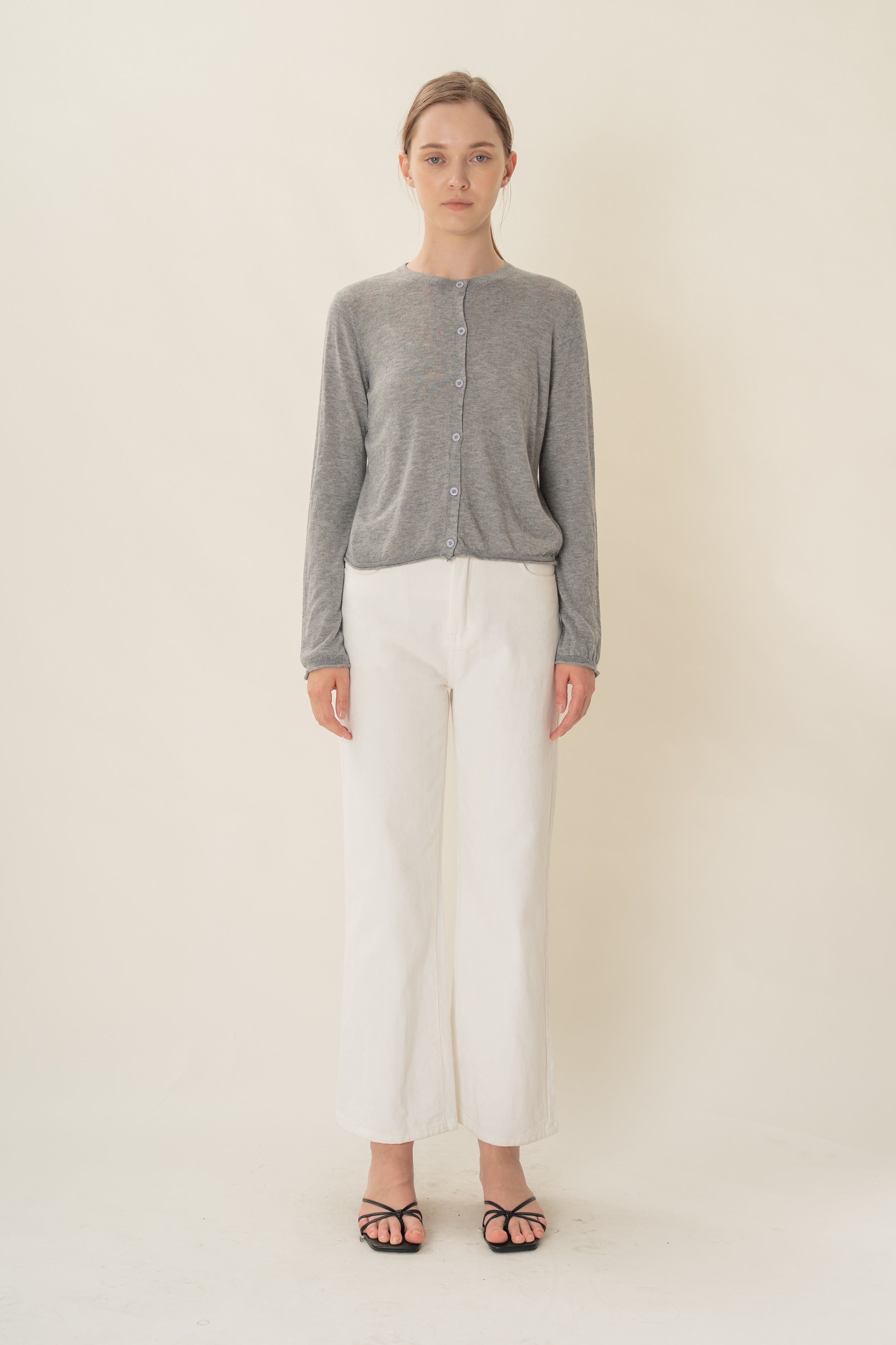 Soft Fold Fine Knit Cardigan in Heather Grey
